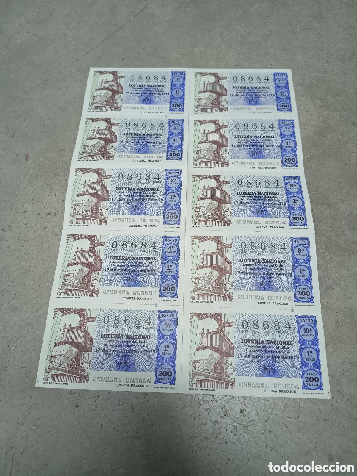 Nationale spanische Lotterie: PLIEGO LOTER&Iacute;A NACIONAL- 10 D&Eacute;CIMOS - N&ordm; 08684 - SORTEO 45/79 - 17 NOVIEMBRE 1979