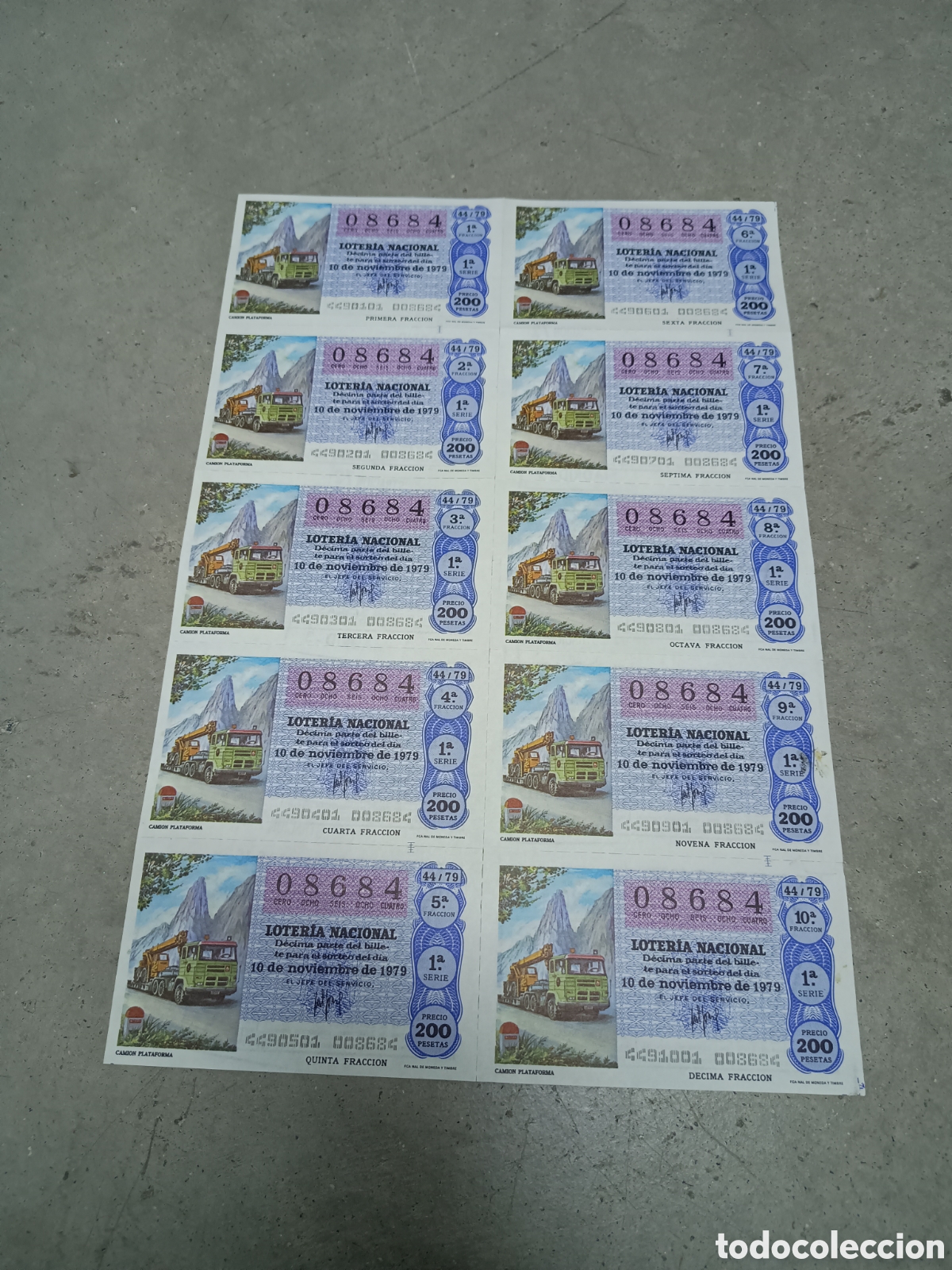 Nationale spanische Lotterie: PLIEGO LOTER&Iacute;A NACIONAL- 10 D&Eacute;CIMOS - N&ordm; 08684 - SORTEO 44/79 - 10 NOVIEMBRE 1979