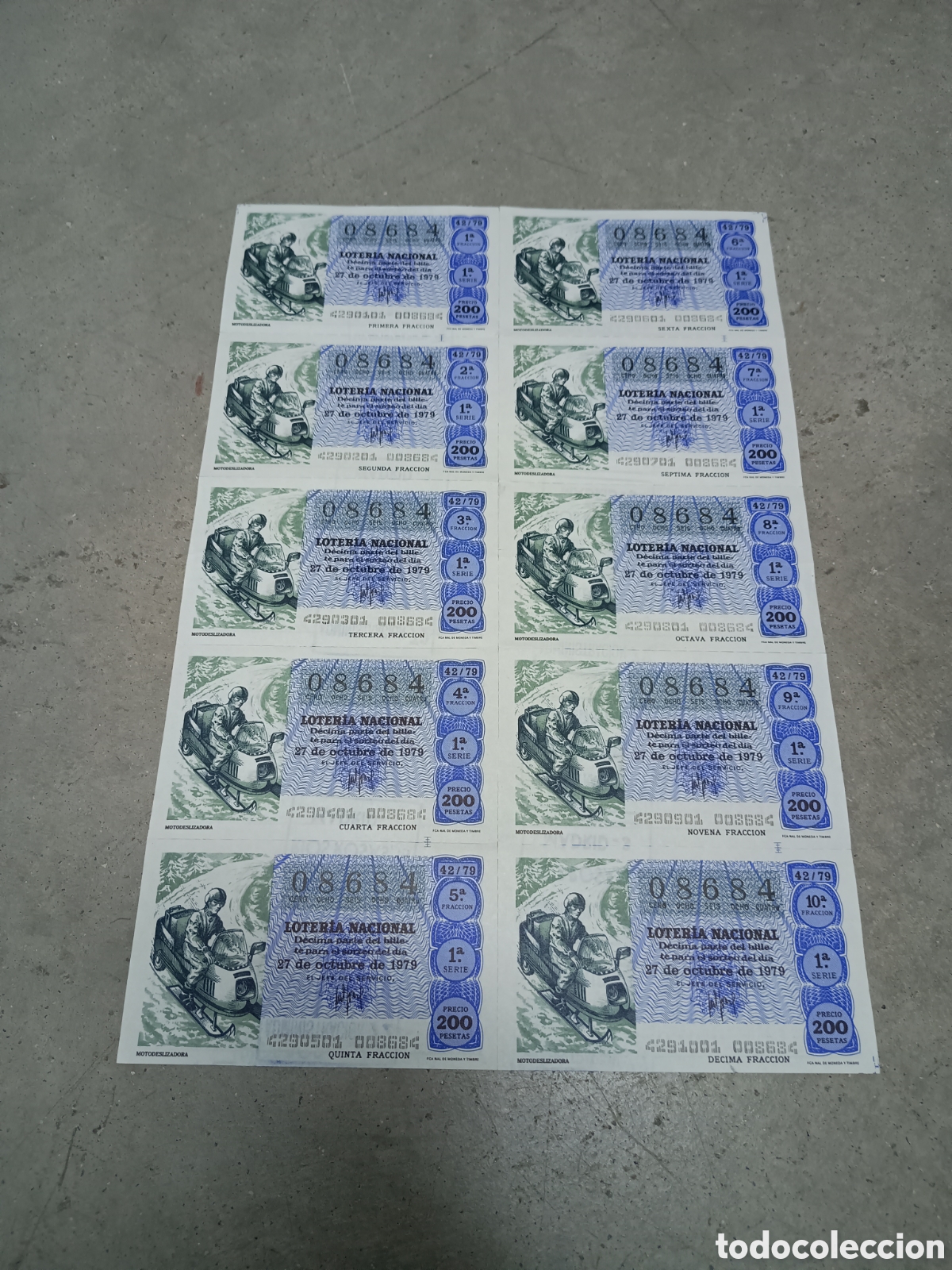 Nationale spanische Lotterie: PLIEGO LOTER&Iacute;A NACIONAL- 10 D&Eacute;CIMOS - N&ordm; 08684 - SORTEO 42/78 - 27 OCTUBRE 1979