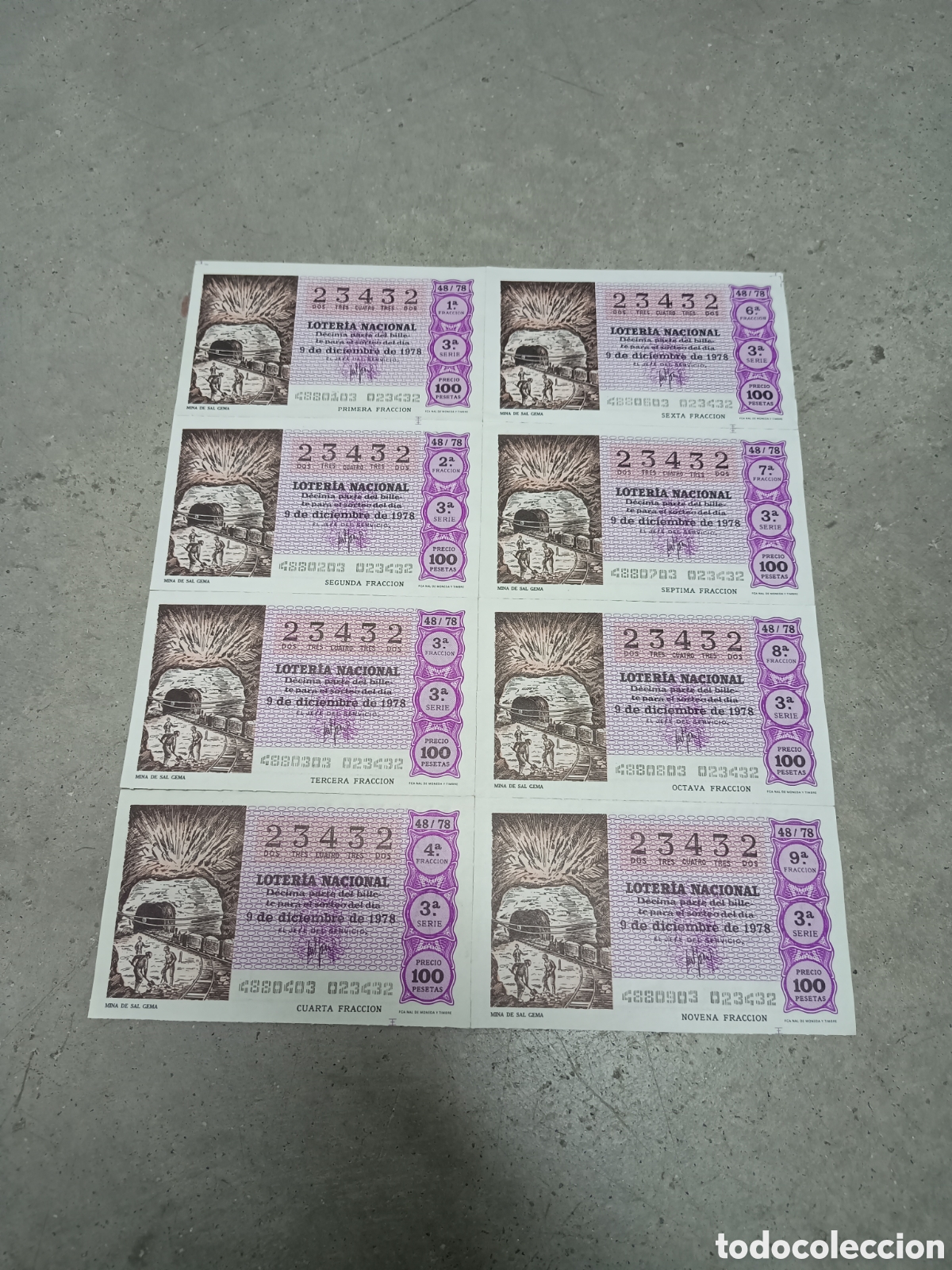 Nationale spanische Lotterie: PLIEGO LOTER&Iacute;A NACIONAL- 8 D&Eacute;CIMOS - N&ordm; 23432 - SORTEO 48/78 - 9 DICIEMBRE 1978