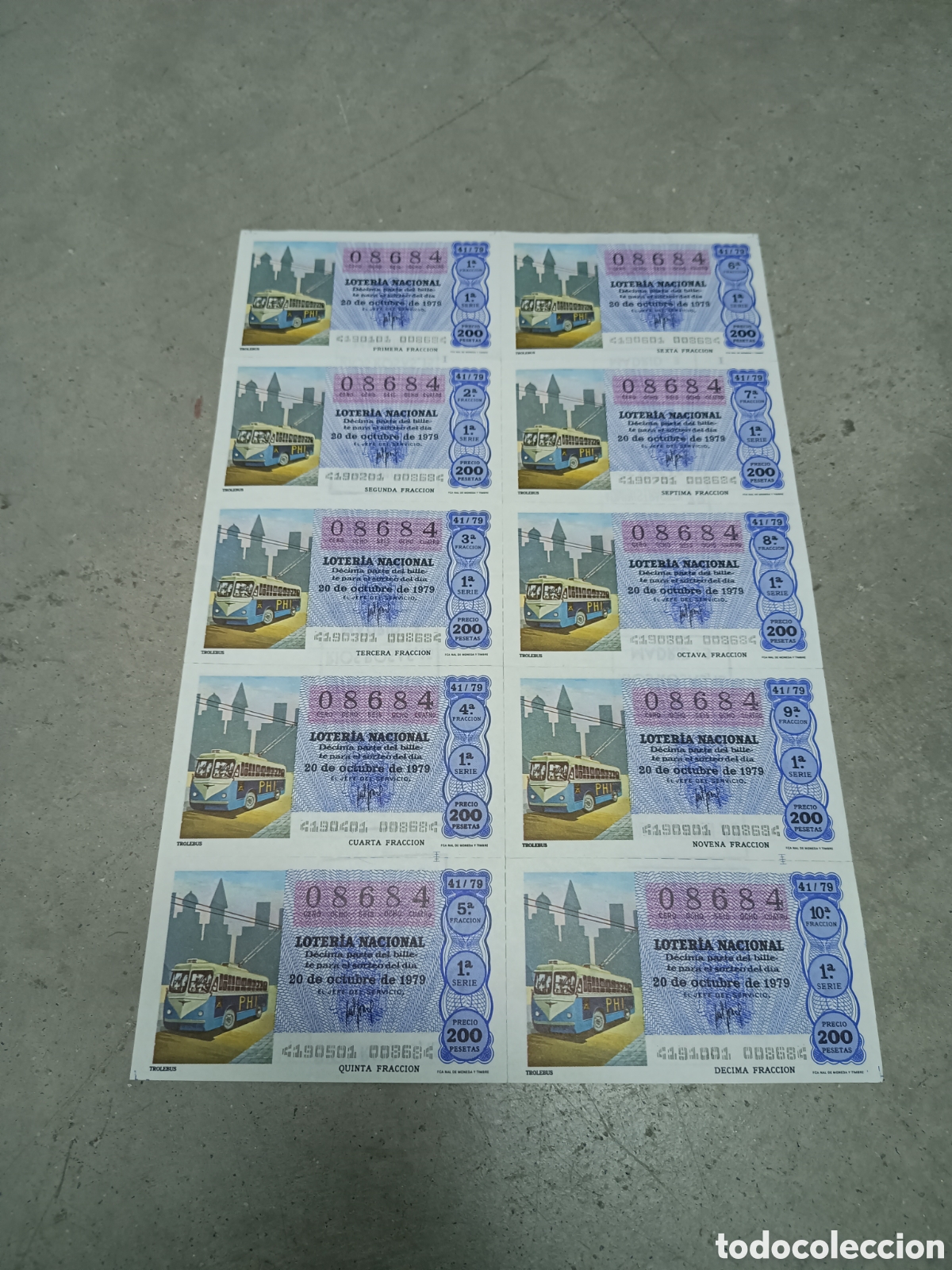 Nationale spanische Lotterie: PLIEGO LOTER&Iacute;A NACIONAL- 10 D&Eacute;CIMOS - N&ordm; 08684 - SORTEO 41/79 - 20 OCTUBRE 1979