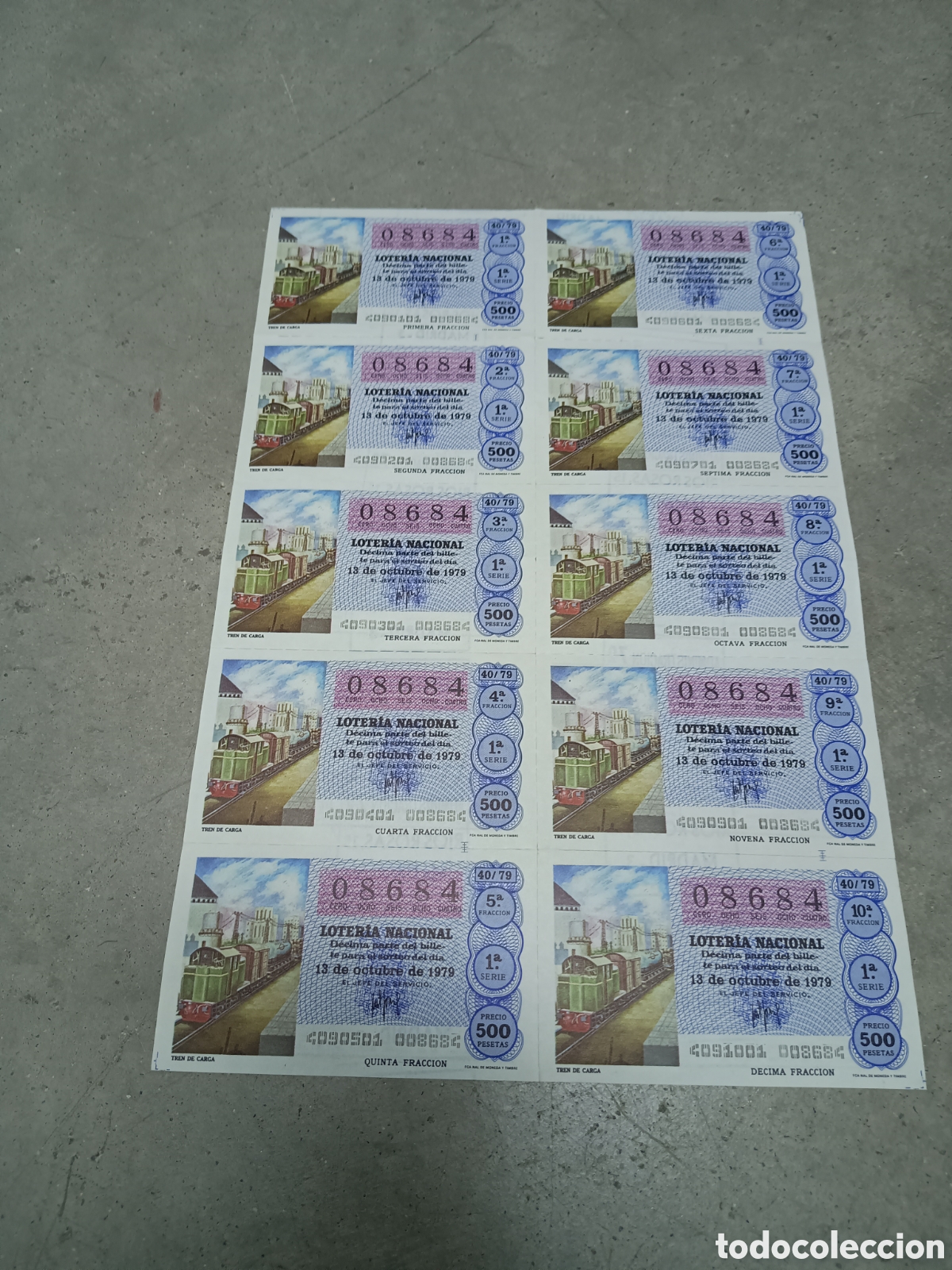 Nationale spanische Lotterie: PLIEGO LOTER&Iacute;A NACIONAL- 10 D&Eacute;CIMOS - N&ordm; 08684 - SORTEO 40/79 - 13 OCTUBRE 1979