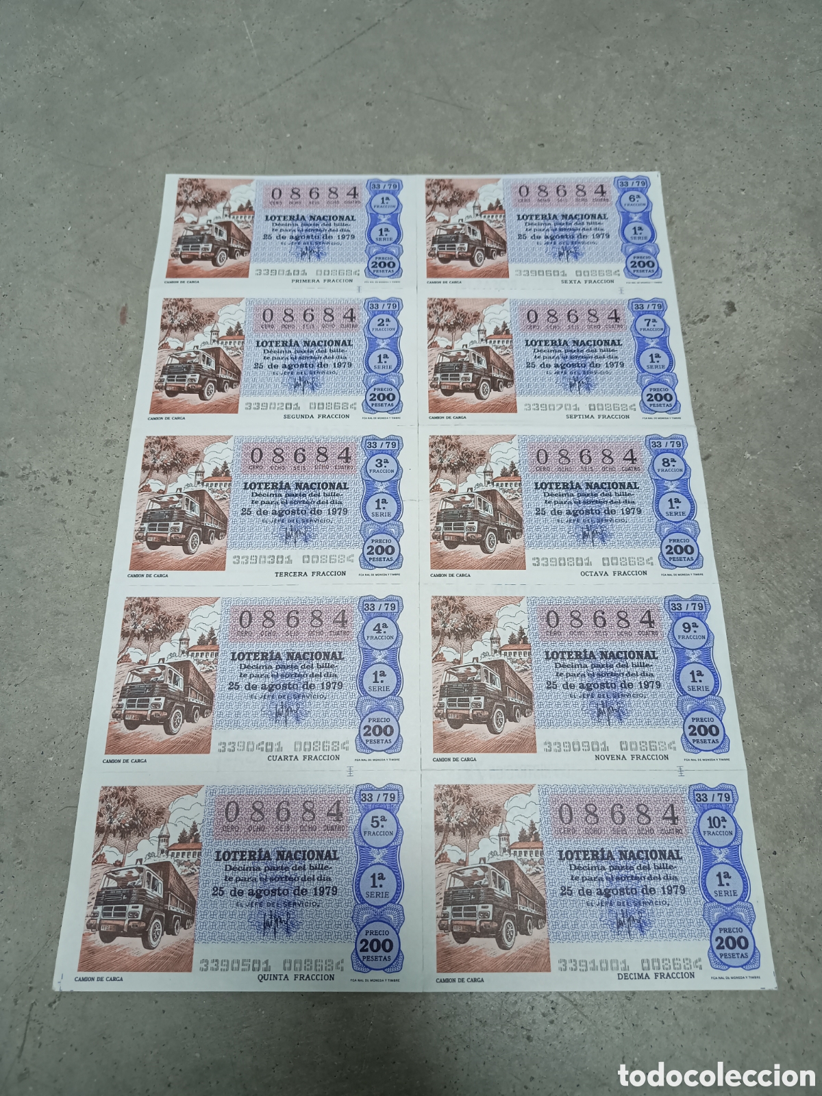 Nationale spanische Lotterie: PLIEGO LOTER&Iacute;A NACIONAL- 10 D&Eacute;CIMOS - N&ordm; 08684 - SORTEO 33/79 - 25 AGOSTO 1979