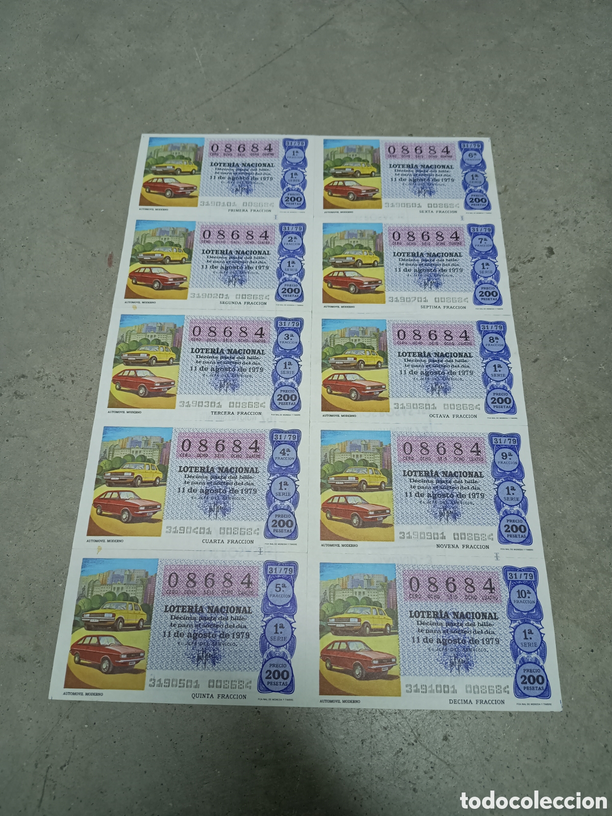 Nationale spanische Lotterie: PLIEGO LOTER&Iacute;A NACIONAL- 10 D&Eacute;CIMOS - N&ordm; 08684 - SORTEO 31/79 - 11 AGOSTO 1979