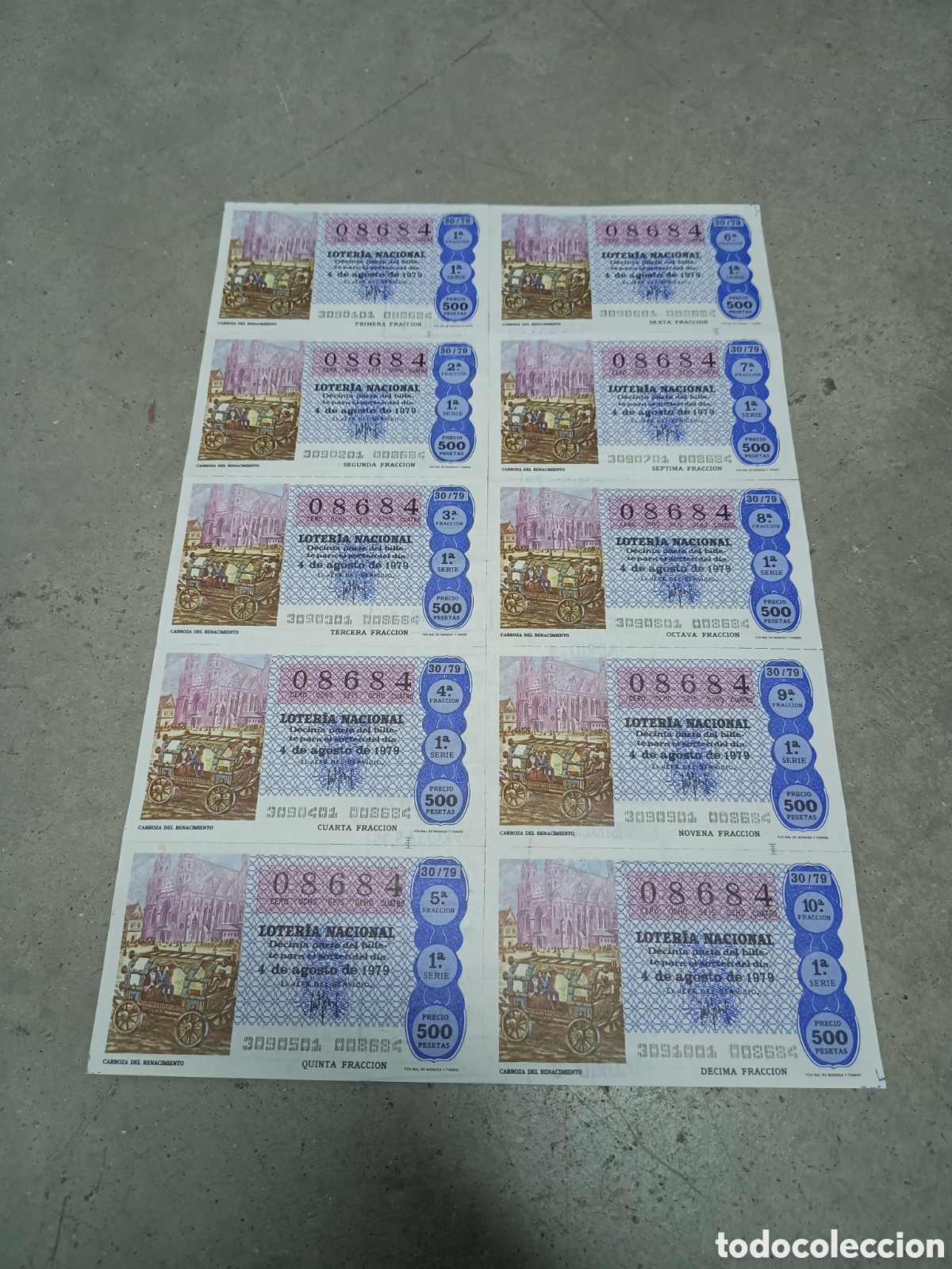 Nationale spanische Lotterie: PLIEGO LOTER&Iacute;A NACIONAL- 10 D&Eacute;CIMOS - N&ordm; 08684 - SORTEO 30/79 - 4 AGOSTO 1979