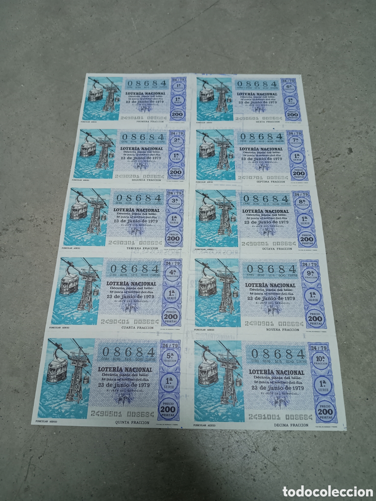 Nationale spanische Lotterie: PLIEGO LOTER&Iacute;A NACIONAL- 10 D&Eacute;CIMOS - N&ordm; 08684 - SORTEO 24/79 - 23 JUNIO 1979