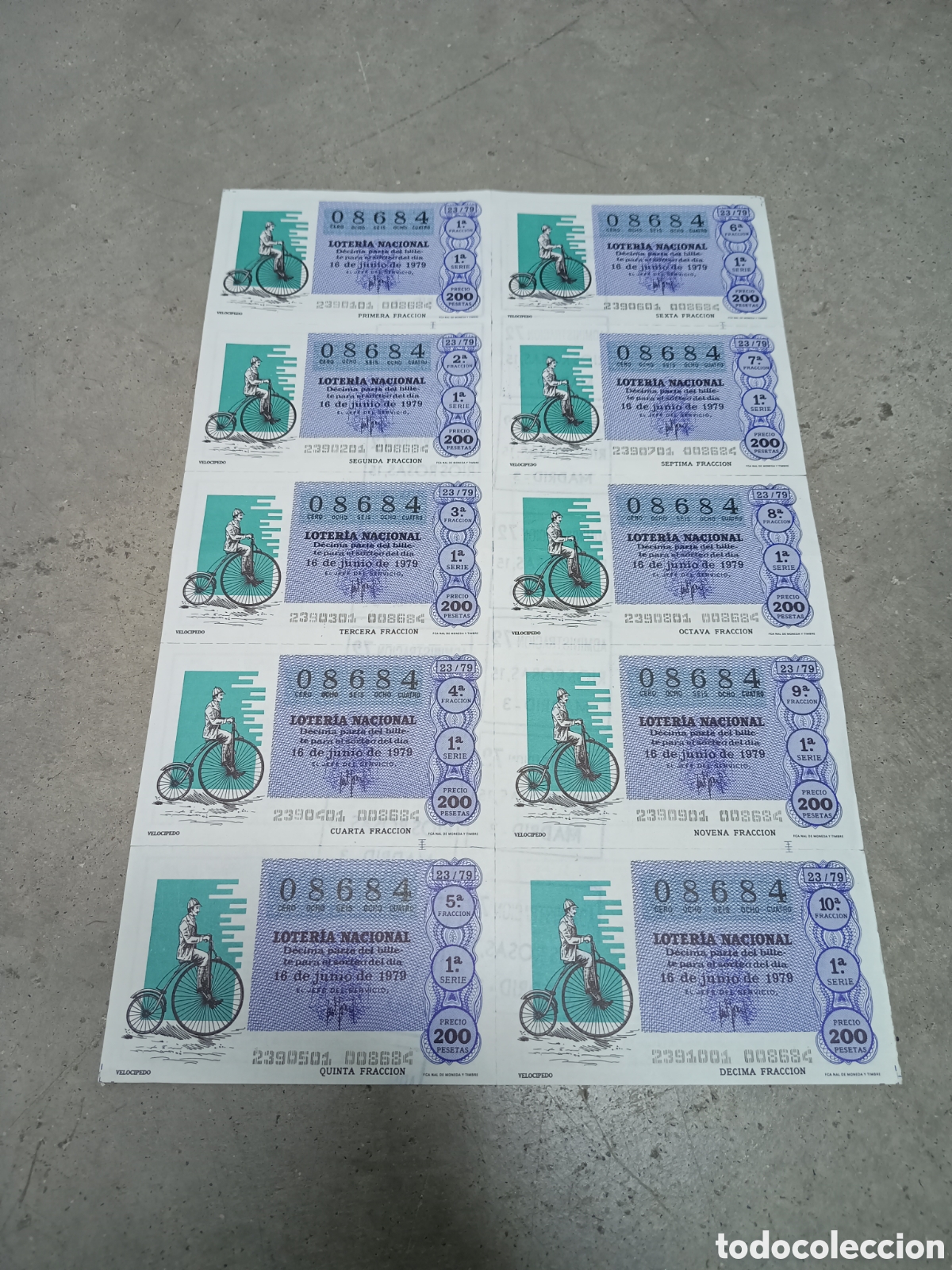 Nationale spanische Lotterie: PLIEGO LOTER&Iacute;A NACIONAL- 10 D&Eacute;CIMOS - N&ordm; 08684 - SORTEO 23/79 - 16 JUNIO 1979