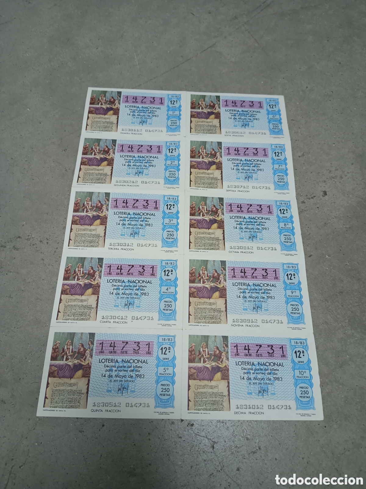 National Spanish Lottery: PLIEGO LOTER&Iacute;A NACIONAL- 10 D&Eacute;CIMOS - N&ordm; 14731 - SORTEO 18/83 - 14 MAYO 1983