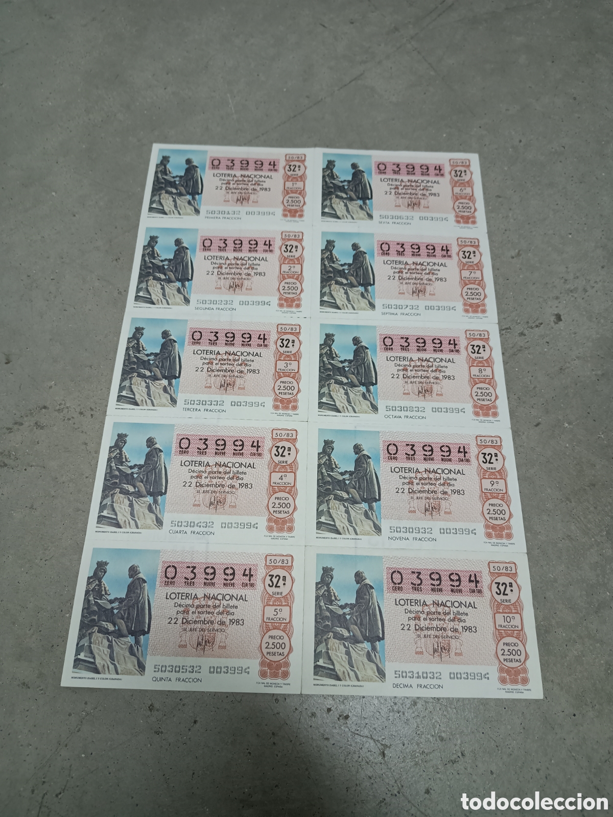 National Spanish Lottery: PLIEGO LOTER&Iacute;A NACIONAL- 10 D&Eacute;CIMOS - N&ordm; 03994 - SORTEO 50/83 - 22 DICIEMBRE 1983