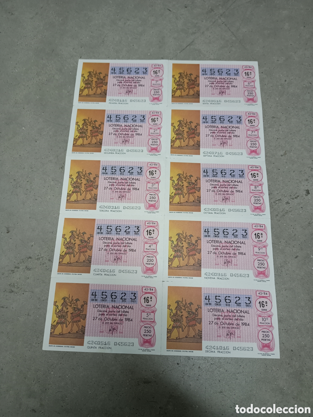 National Spanish Lottery: PLIEGO LOTER&Iacute;A NACIONAL- 10 D&Eacute;CIMOS - N&ordm; 45623 - SORTEO 42/84 - 27 OCTUBRE 1984