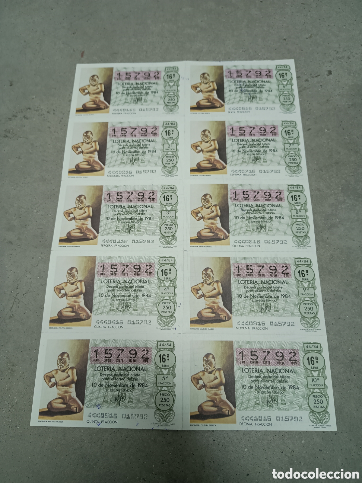 National Spanish Lottery: PLIEGO LOTER&Iacute;A NACIONAL- 10 D&Eacute;CIMOS - N&ordm; 15792 - SORTEO 44/84 - 10 NOVIEMBRE 1984