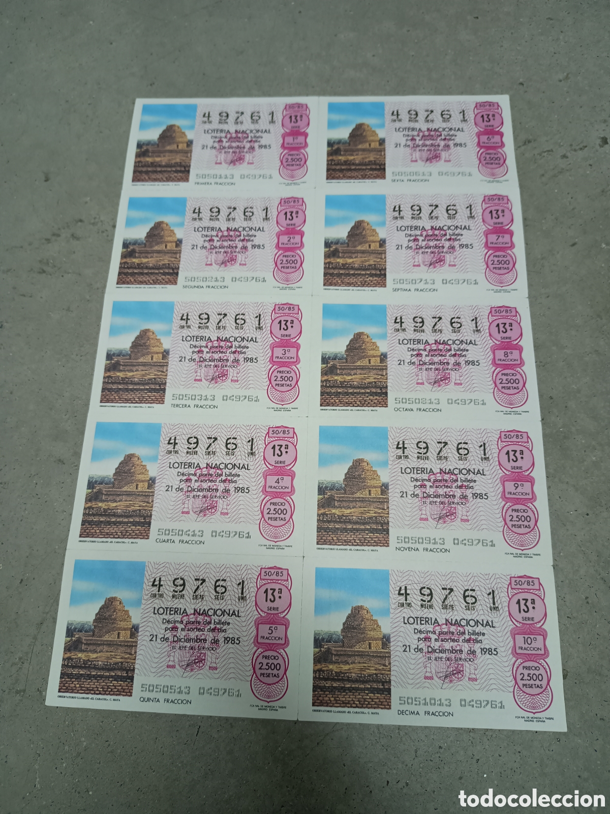 National Spanish Lottery: PLIEGO LOTER&Iacute;A NACIONAL- 10 D&Eacute;CIMOS - N&ordm; 49761 - SORTEO 50/85 - 22 DICIEMBRE 1984