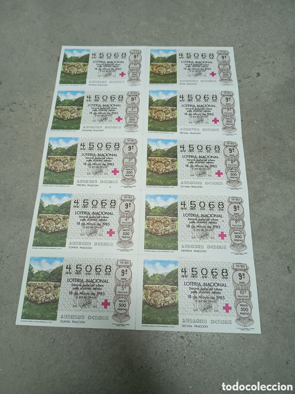 National Spanish Lottery: PLIEGO LOTER&Iacute;A NACIONAL- 10 D&Eacute;CIMOS - N&ordm; 45068 - SORTEO 19/85 - 18 MAYO 1985