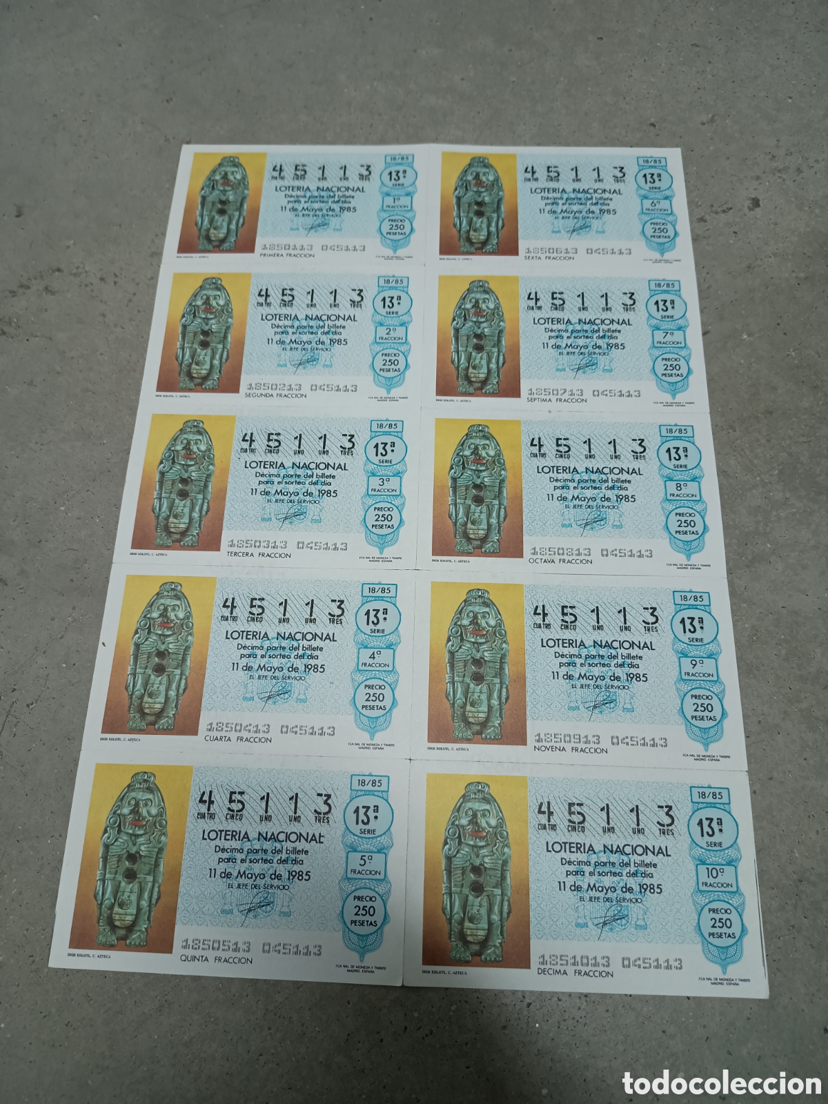 National Spanish Lottery: PLIEGO LOTER&Iacute;A NACIONAL- 10 D&Eacute;CIMOS - N&ordm; 45113 - SORTEO 18/85 - 11 MAYO 1985