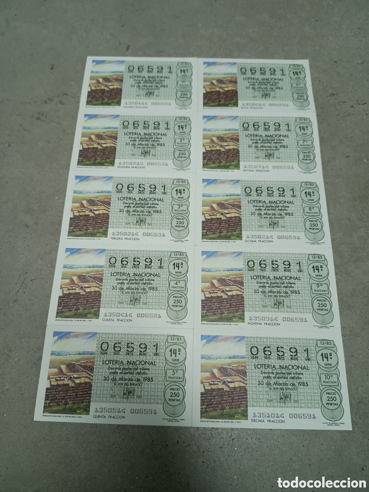 National Spanish Lottery: PLIEGO LOTER&Iacute;A NACIONAL- 10 D&Eacute;CIMOS - N&ordm; 06591 - SORTEO 13/85 - 30 MARZO 1985