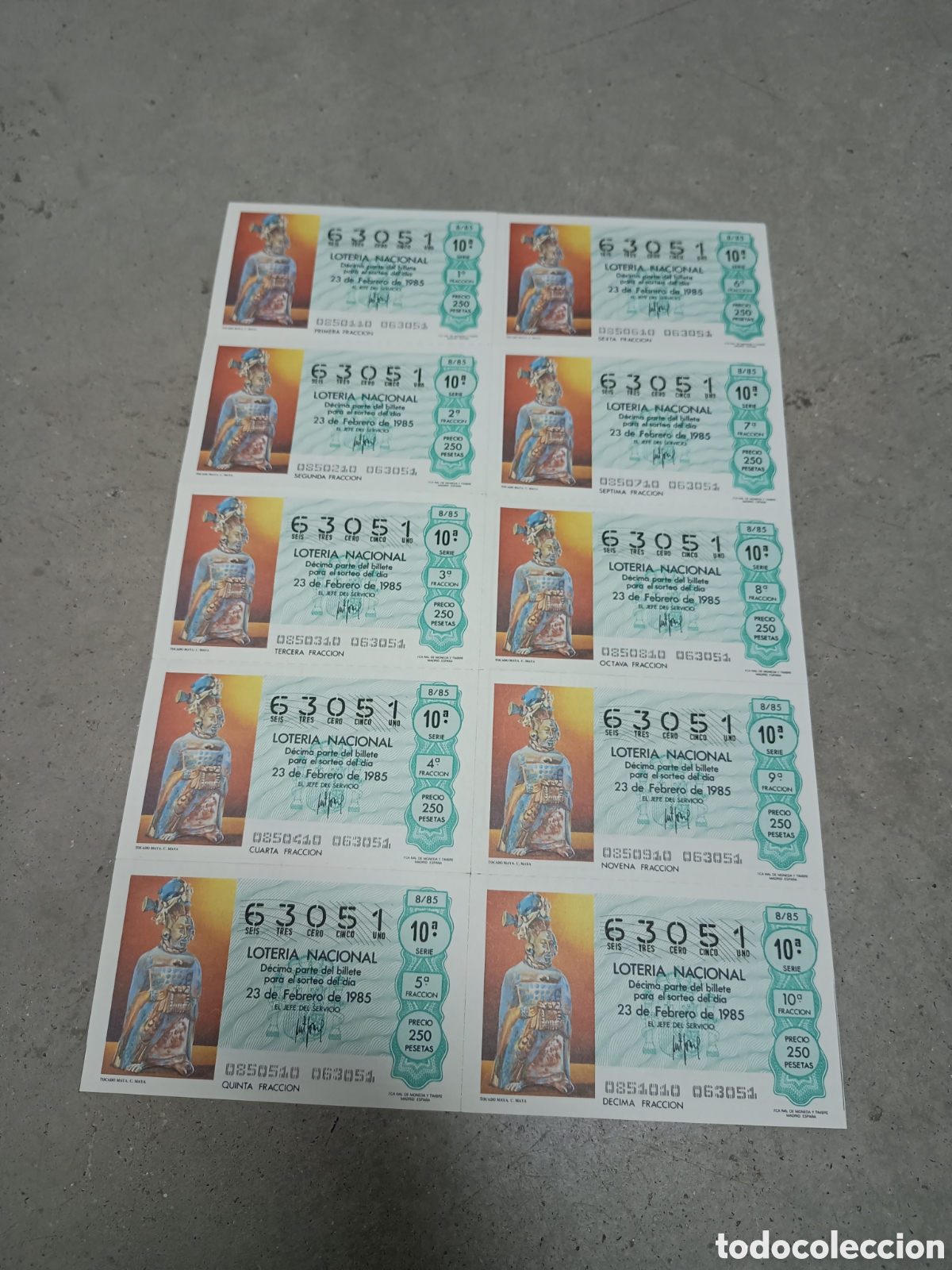 National Spanish Lottery: PLIEGO LOTER&Iacute;A NACIONAL- 10 D&Eacute;CIMOS - N&ordm; 63051 - SORTEO 8/85 - 23 FEBRERO 1985