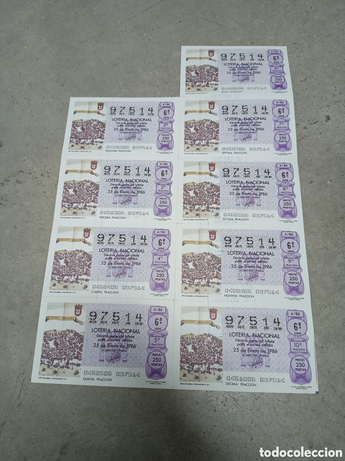 National Spanish Lottery: PLIEGO LOTER&Iacute;A NACIONAL- 9 D&Eacute;CIMOS - N&ordm; 97514 - SORTEO 4/86 - 25 ENERO 1986