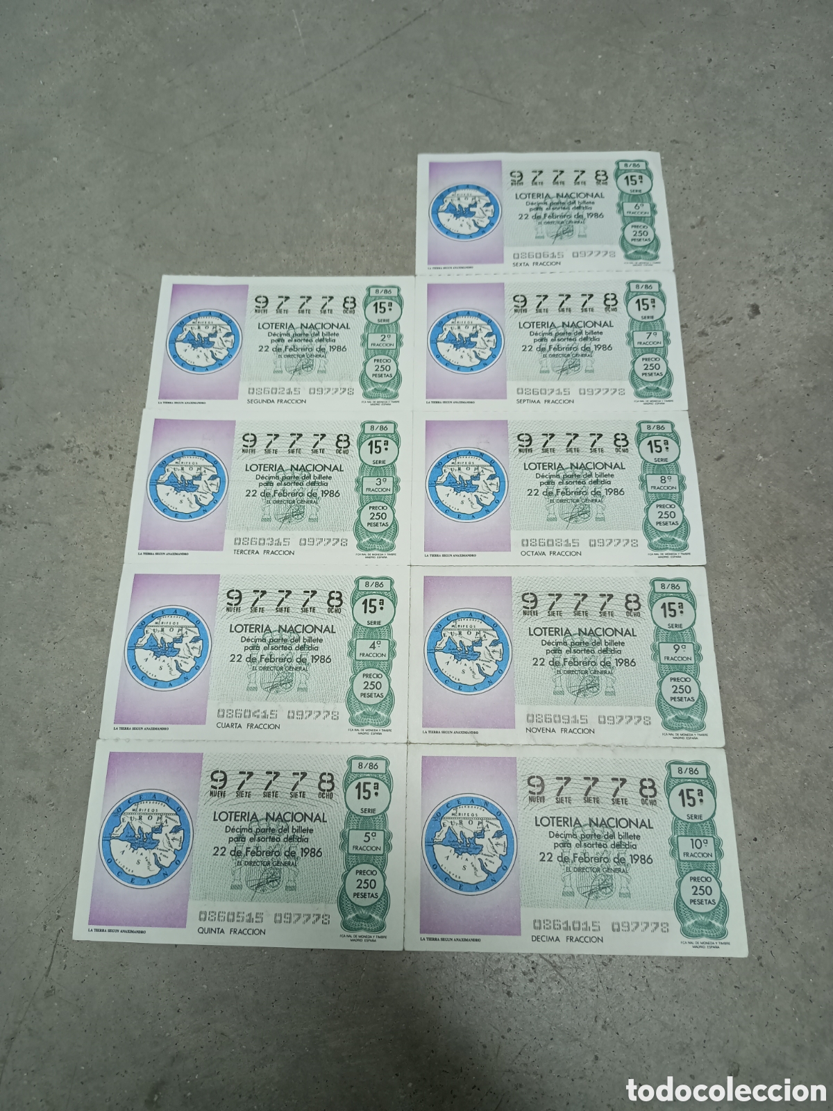 National Spanish Lottery: PLIEGO LOTER&Iacute;A NACIONAL- 9 D&Eacute;CIMOS - N&ordm; 97778 - SORTEO 8/86 - 22 FEBRERO 1986