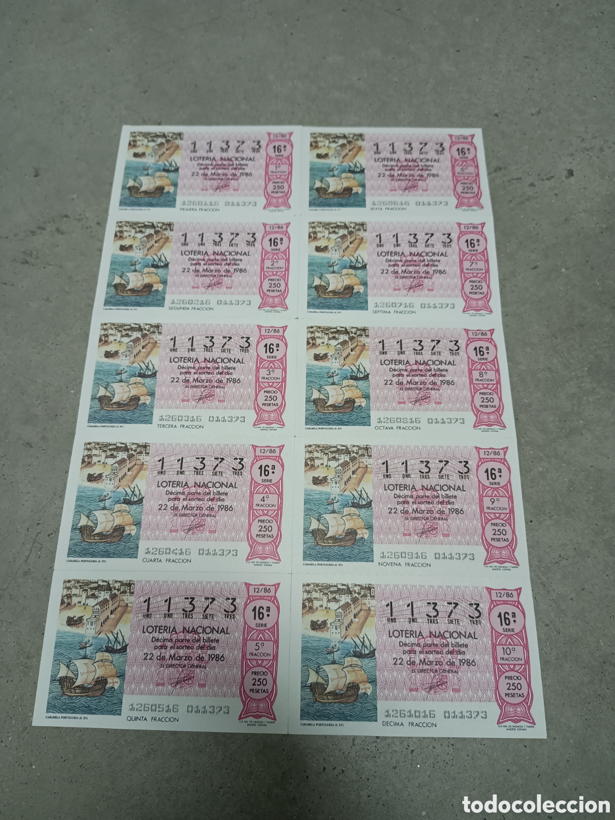 National Spanish Lottery: PLIEGO LOTER&Iacute;A NACIONAL- 10 D&Eacute;CIMOS - N&ordm; 11373 - SORTEO 12/86 - 22 MARZO 1986