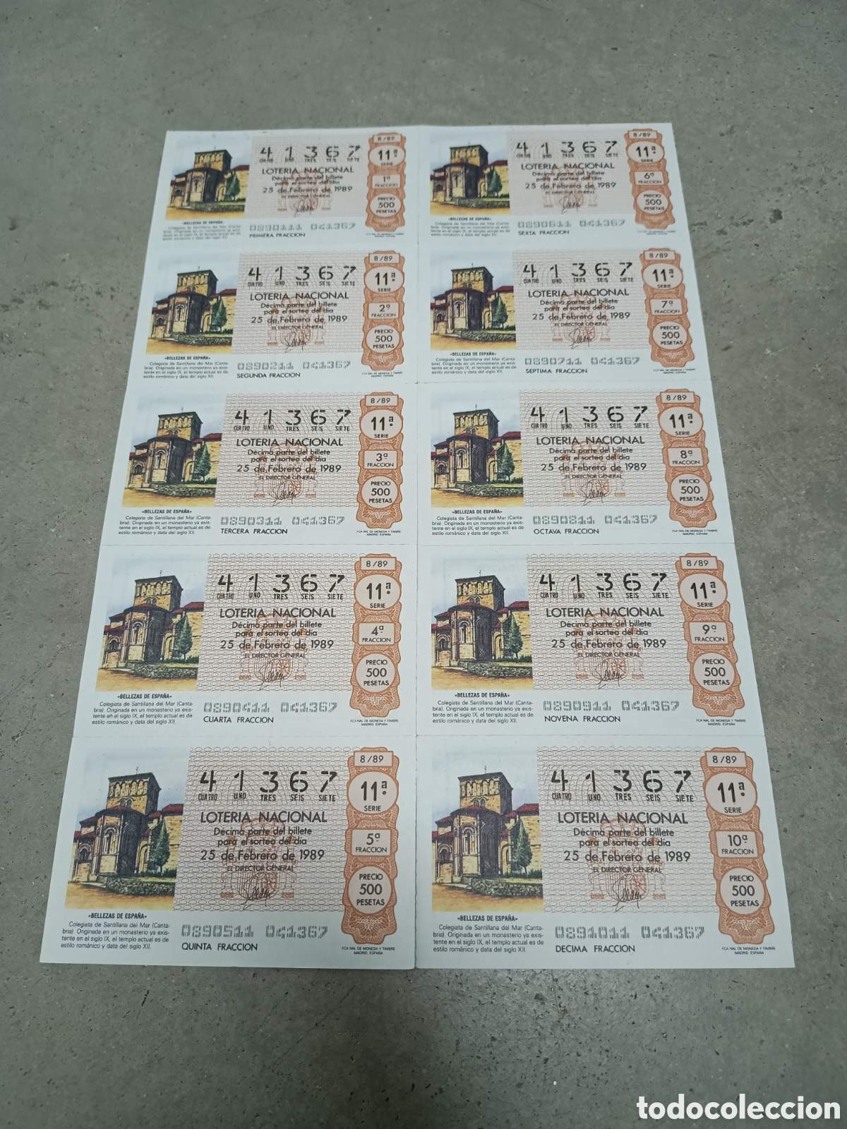 National Spanish Lottery: PLIEGO LOTER&Iacute;A NACIONAL- 10 D&Eacute;CIMOS - N&ordm; 41367 - SORTEO 8/89 - 25 FEBRERO 1989