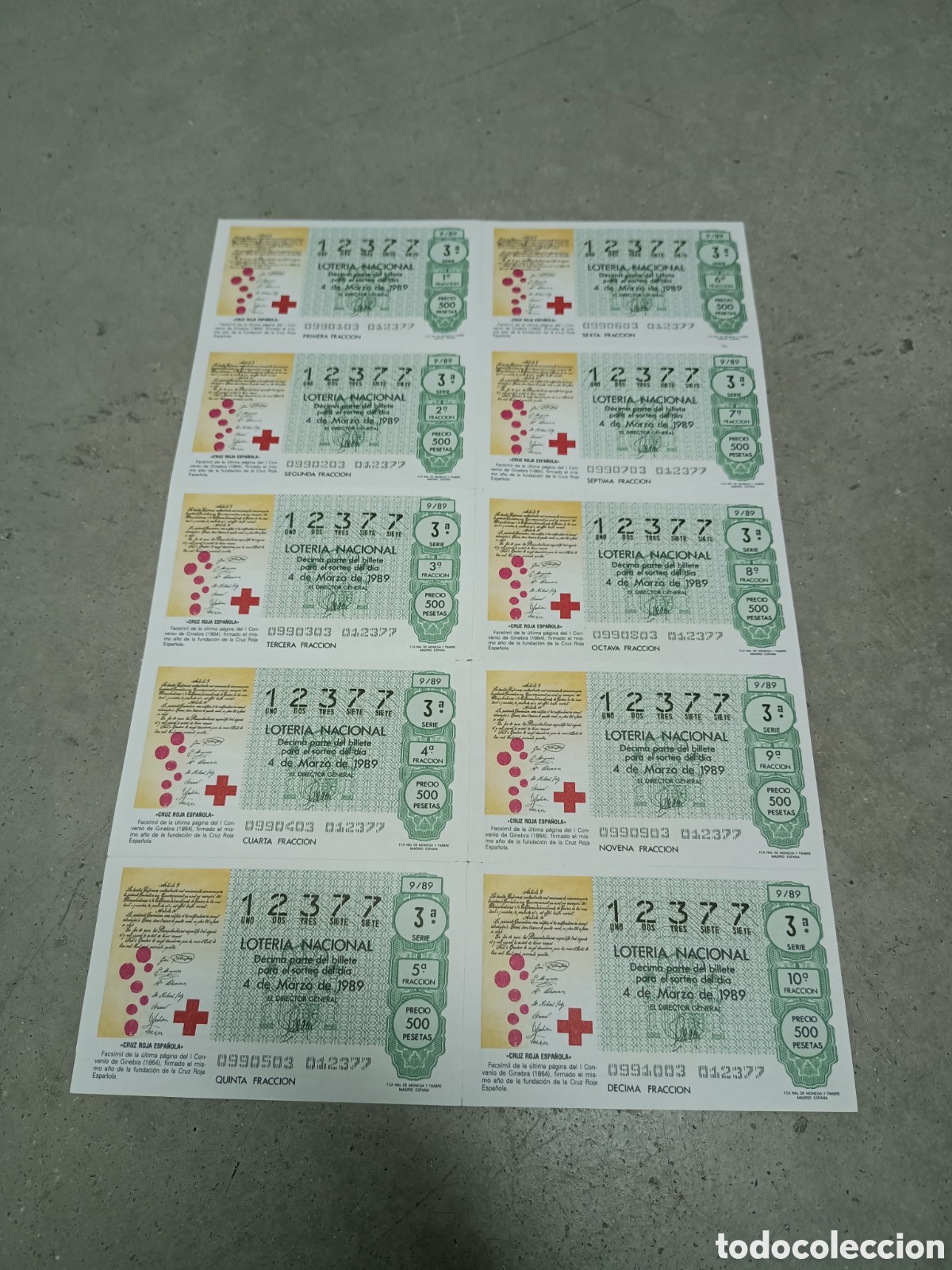 National Spanish Lottery: PLIEGO LOTER&Iacute;A NACIONAL- 10 D&Eacute;CIMOS - N&ordm; 12377 - SORTEO 9/89 - 4 MARZO 1989