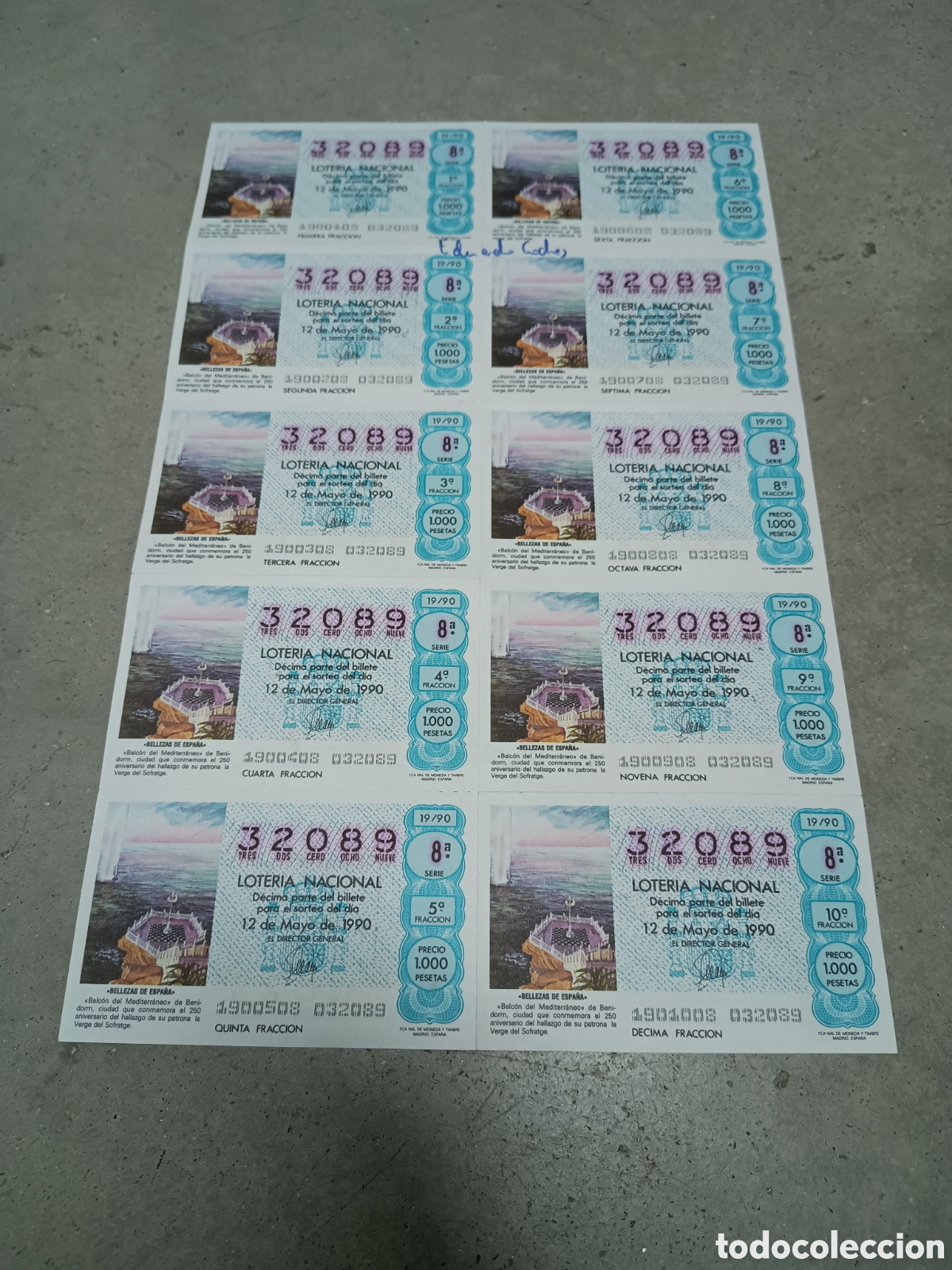 National Spanish Lottery: PLIEGO LOTER&Iacute;A NACIONAL- 10 D&Eacute;CIMOS - N&ordm; 32089 - SORTEO 19/90 - 12 MAYO 1990