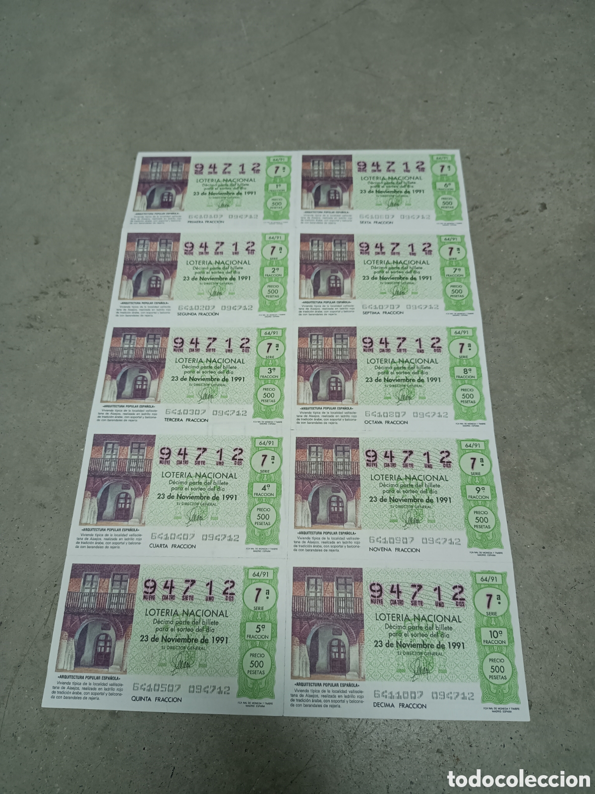 National Spanish Lottery: PLIEGO LOTER&Iacute;A NACIONAL- 10 D&Eacute;CIMOS - N&ordm; 94712 - SORTEO 64/91 - 23 NOVIEMBRE 1991