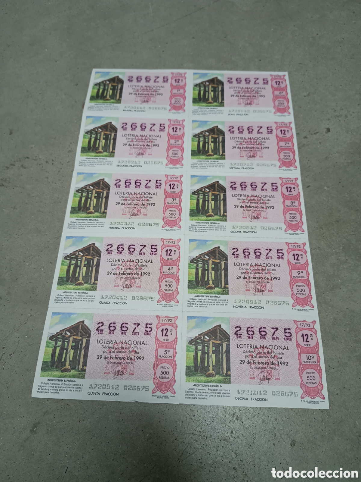 National Spanish Lottery: PLIEGO LOTER&Iacute;A NACIONAL- 10 D&Eacute;CIMOS - N&ordm; 26675 - SORTEO 17/92 - 29 FEBRERO 1992