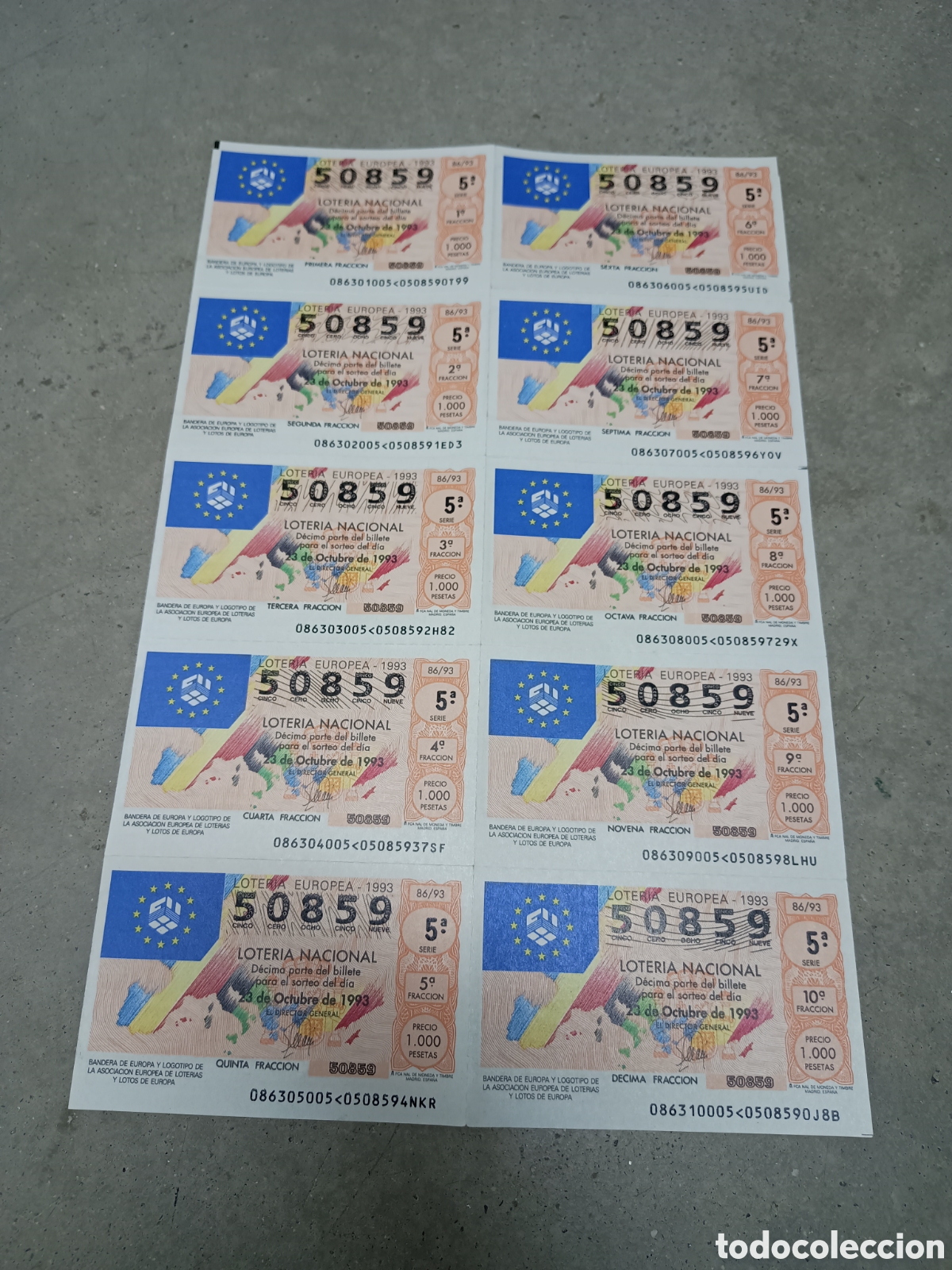National Spanish Lottery: PLIEGO LOTER&Iacute;A NACIONAL- 10 D&Eacute;CIMOS - N&ordm; 50859 - SORTEO 86/93 - 23 OCTUBRE 1993