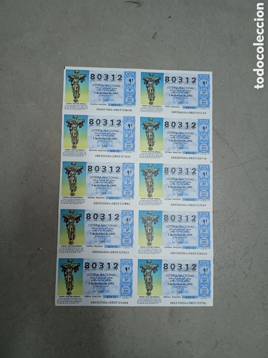 National Spanish Lottery: PLIEGO LOTER&Iacute;A NACIONAL- 10 D&Eacute;CIMOS - N&ordm; 80312 - SORTEO 80/93 - 2 OCTUBRE 1993
