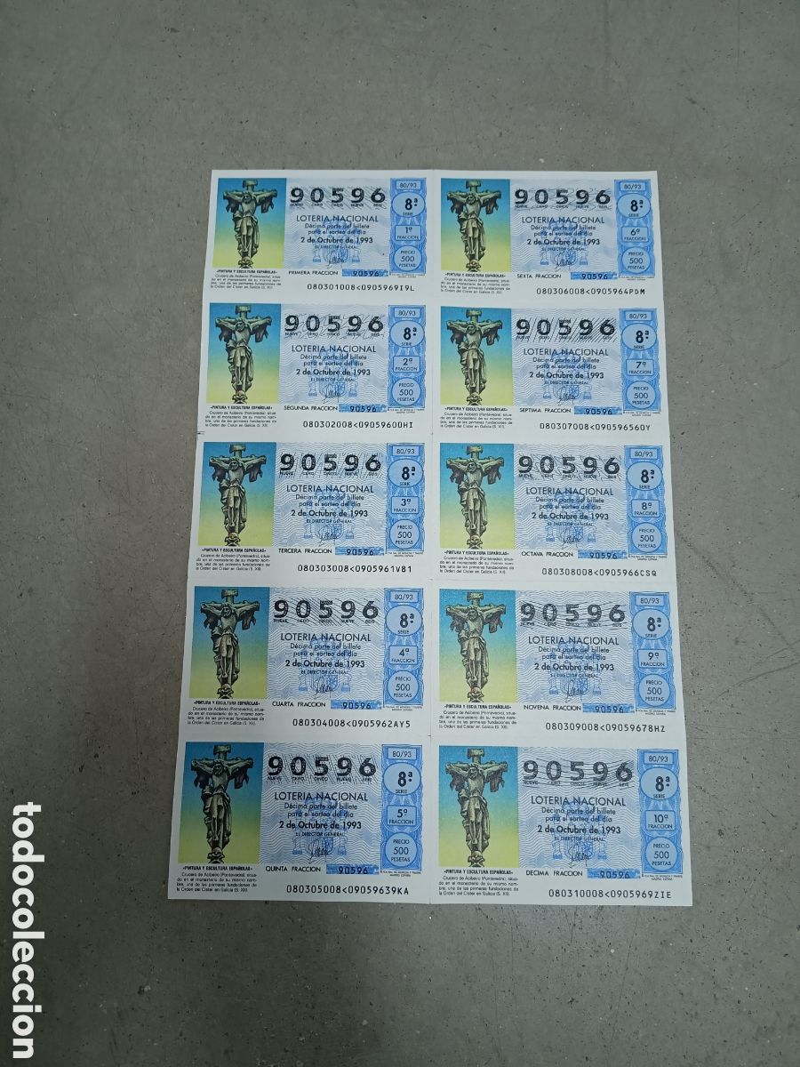 National Spanish Lottery: PLIEGO LOTER&Iacute;A NACIONAL- 10 D&Eacute;CIMOS - N&ordm; 90596 - SORTEO 80/93 - 2 OCTUBRE 1993
