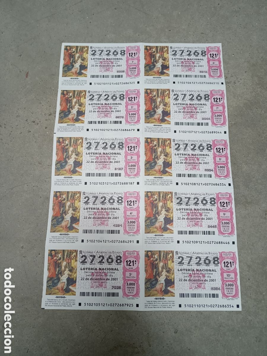 National Spanish Lottery: PLIEGO LOTER&Iacute;A NACIONAL- 10 D&Eacute;CIMOS - N&ordm; 27268 - SORTEO 102/01 - 22 DICIEMBRE 2001