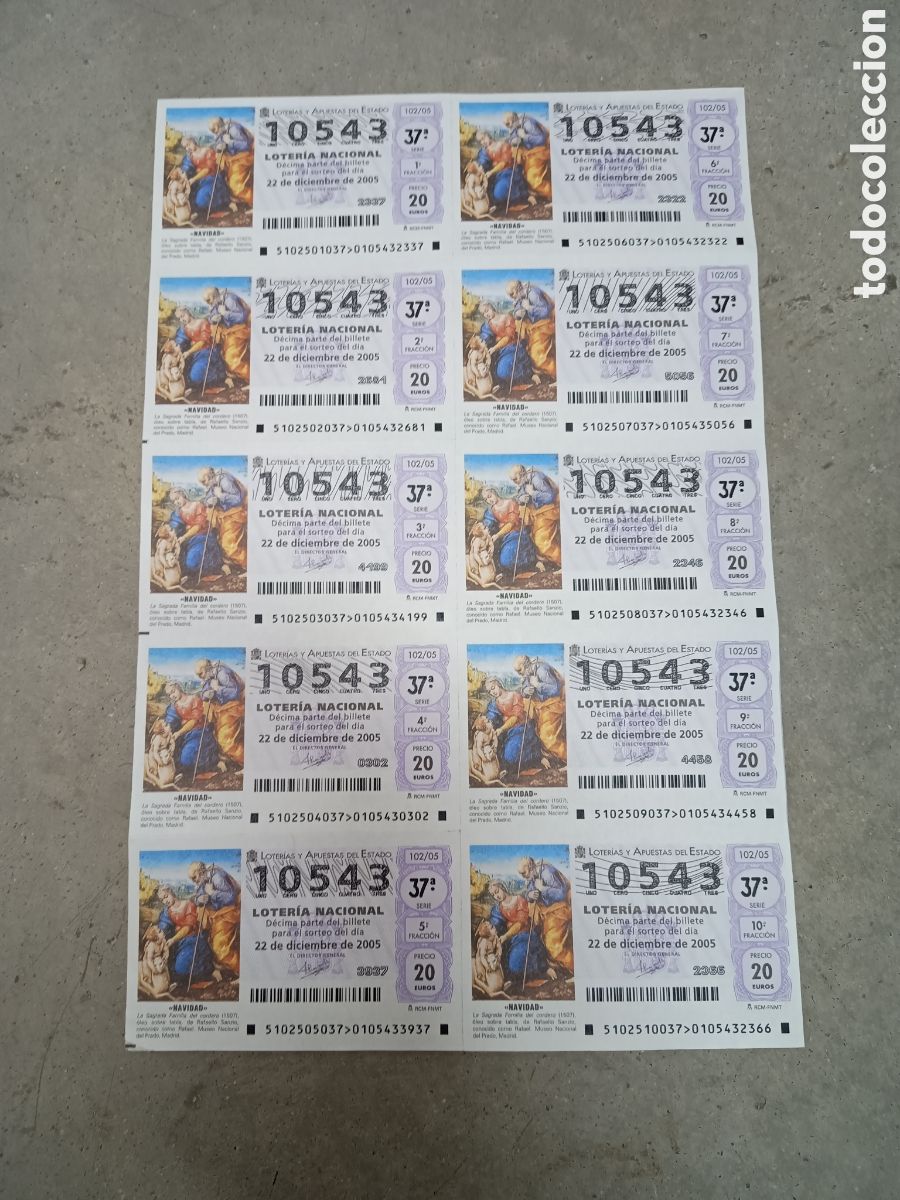 National Spanish Lottery: PLIEGO LOTER&Iacute;A NACIONAL - 10 D&Eacute;CIMOS - N&ordm; 10543 - SORTEO 102/05 - 22 DICIEMBRE 2005
