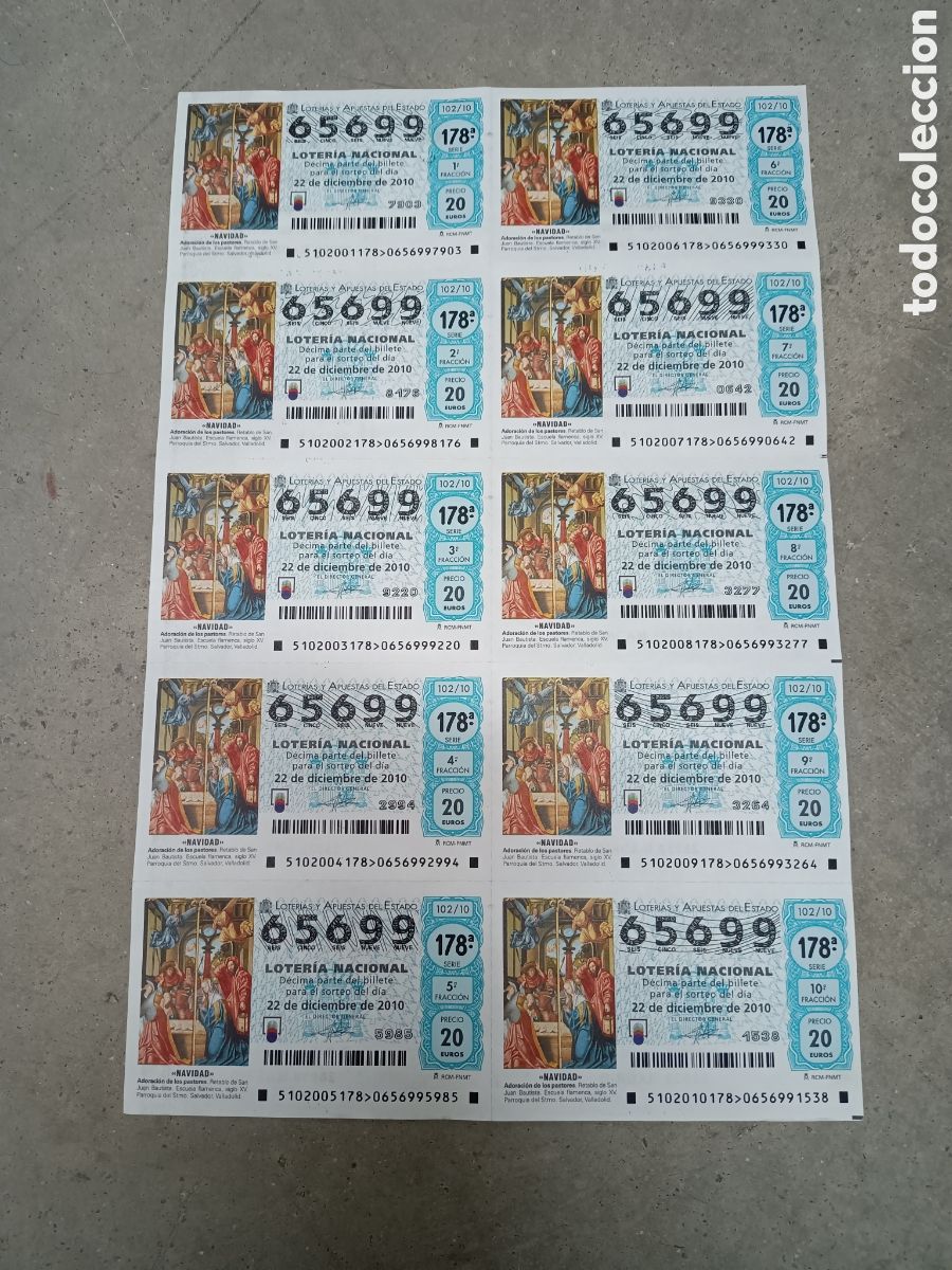 National Spanish Lottery: PLIEGO LOTER&Iacute;A NACIONAL - 10 D&Eacute;CIMOS - N&ordm; 65699 - SORTEO 103/10 - 22 DICIEMBRE 2010