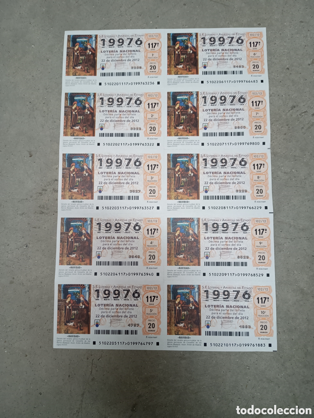 National Spanish Lottery: PLIEGO LOTER&Iacute;A NACIONAL- 10 D&Eacute;CIMOS - N&ordm; 19976 - SORTEO 102/12 - 22 DICIEMBRE 2012