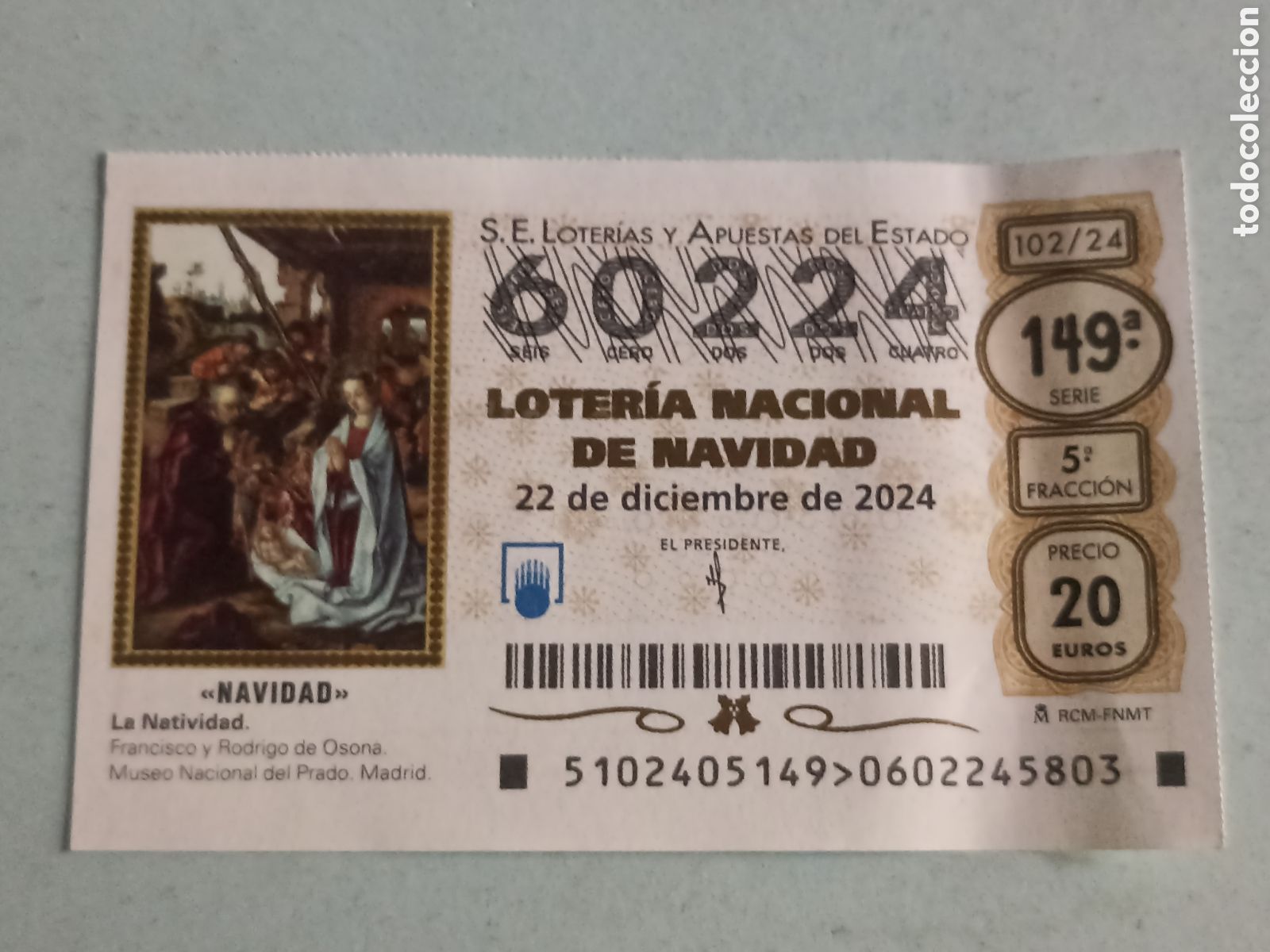Loter&iacute;a Nacional: D&eacute;cimo Loter&iacute;a Nacional Navidad 22 Diciembre 2024 N&uacute;mero 60224 - Pedido m&iacute;nimo 3&euro;