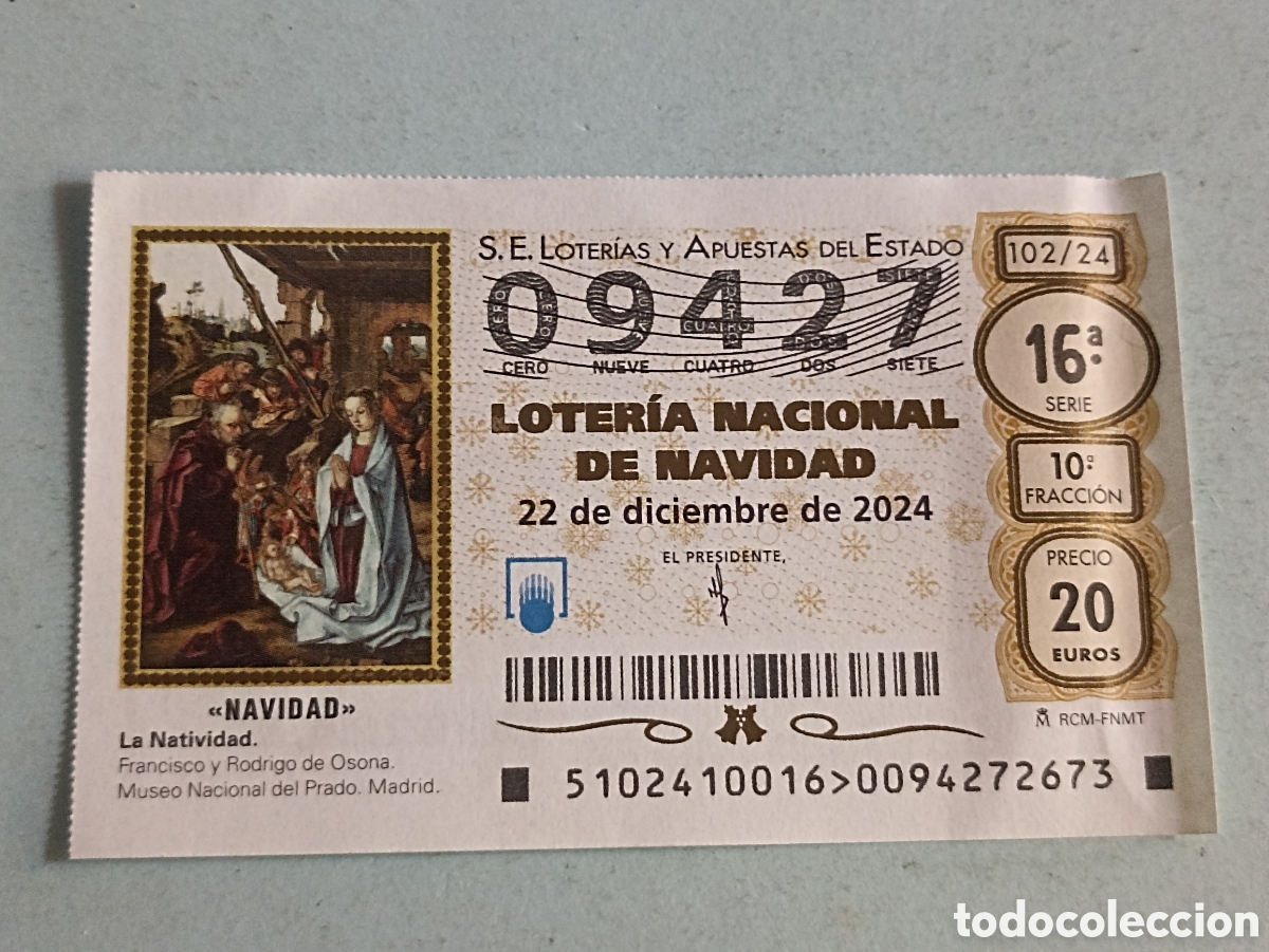 Loter&iacute;a Nacional: D&eacute;cimo Loter&iacute;a Nacional Navidad 22 Diciembre 2024 N&uacute;mero 09427 - Pedido m&iacute;nimo 3&euro;