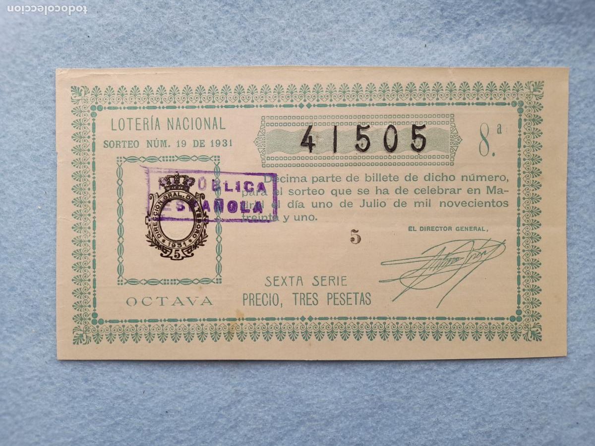 Loter&iacute;a nacional: D&eacute;cimo. Sorteo n&ordm; 19 del a&ntilde;o 1931. - Foto 1