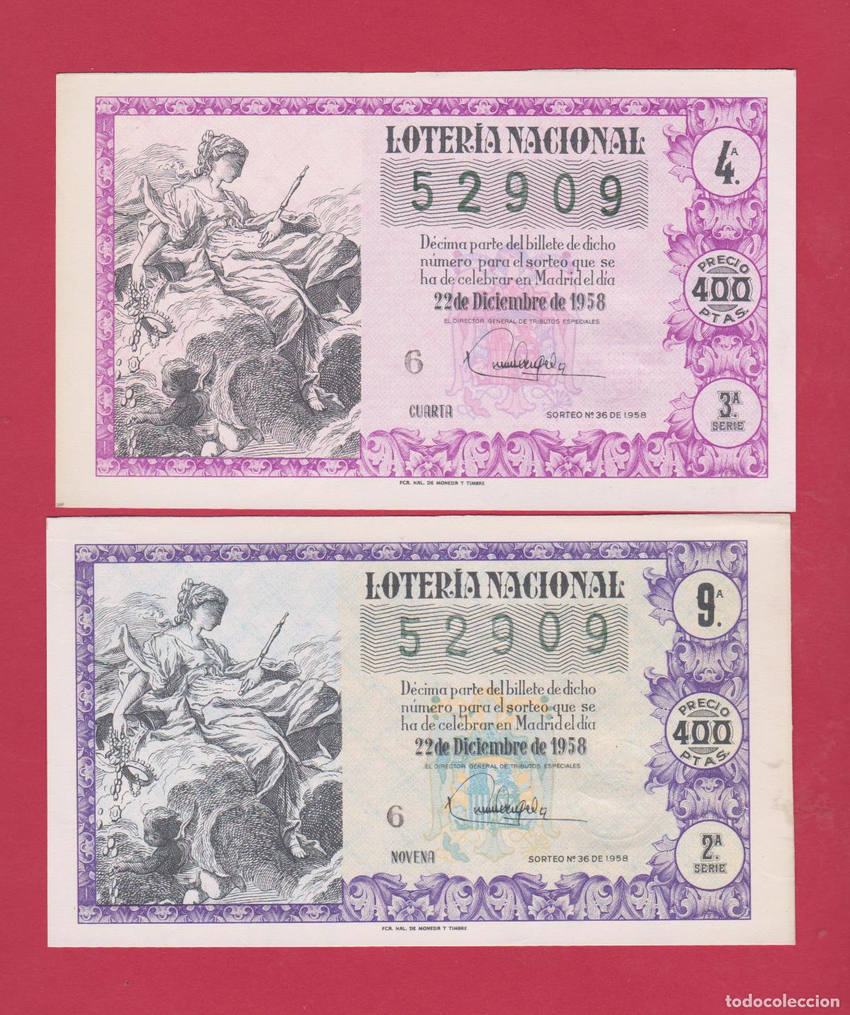 Lotaria Nacional: LOTERIA DOS DECIMOS SORTEO 36 DE 1958 SERIES DIFERENTES