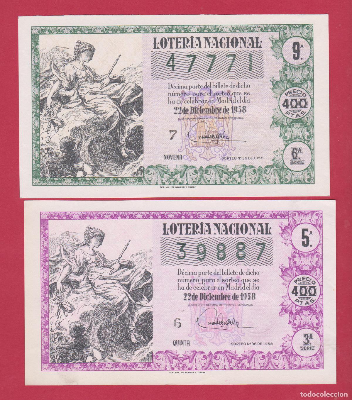 Lotaria Nacional: LOTERIA DOS DECIMOS SORTEO 36 DE 1958 SERIES DIFERENTES