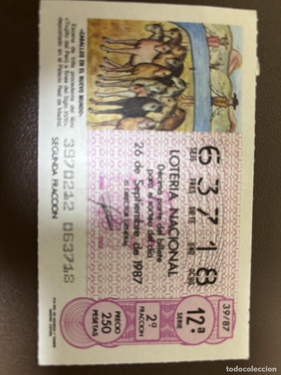 National Spanish Lottery: Billete Loter&iacute;a Nacional num. 63718 de 26 Setbre de 1987
