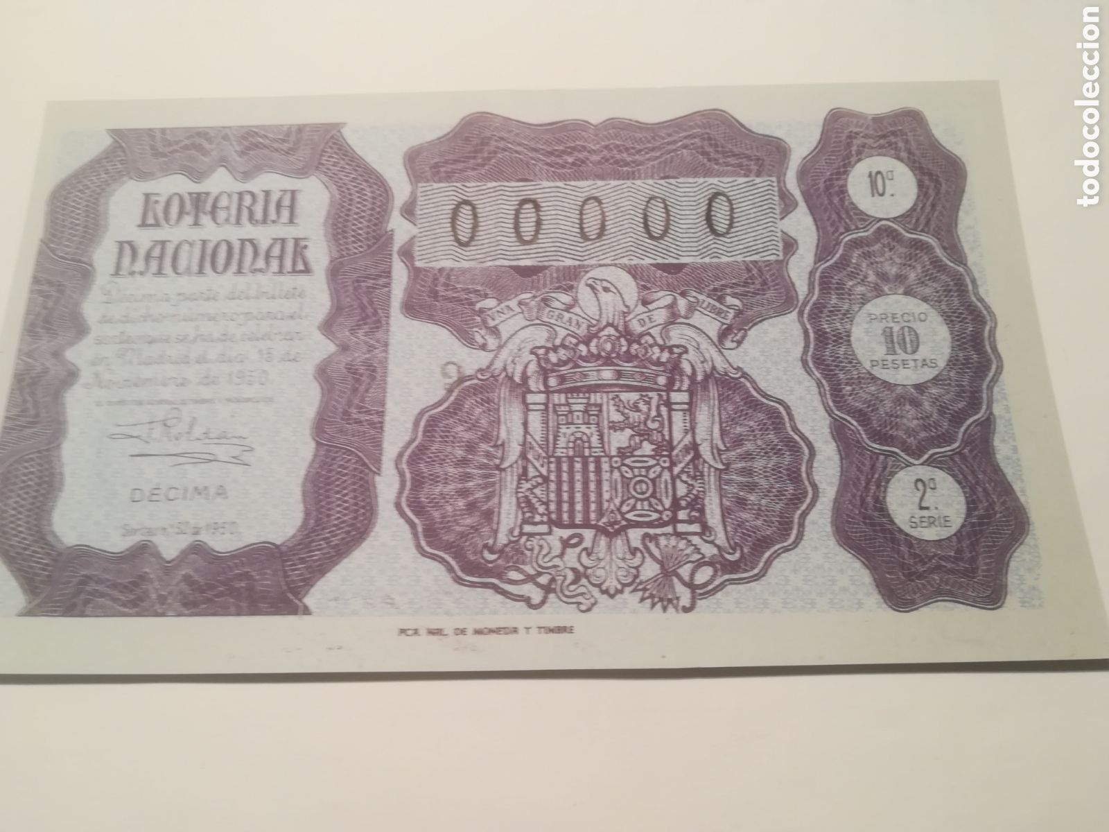 National Spanish Lottery: Decimo loteria con numeracion 00000