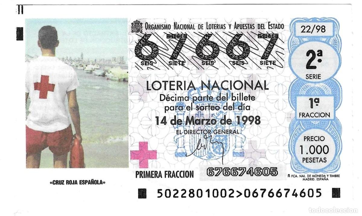 Loter&iacute;a Nacional: D&eacute;cimo Loter&iacute;a 1998, sorteo n&ordm; 22. Cruz Roja Espa&ntilde;ola. ref. 9-9822