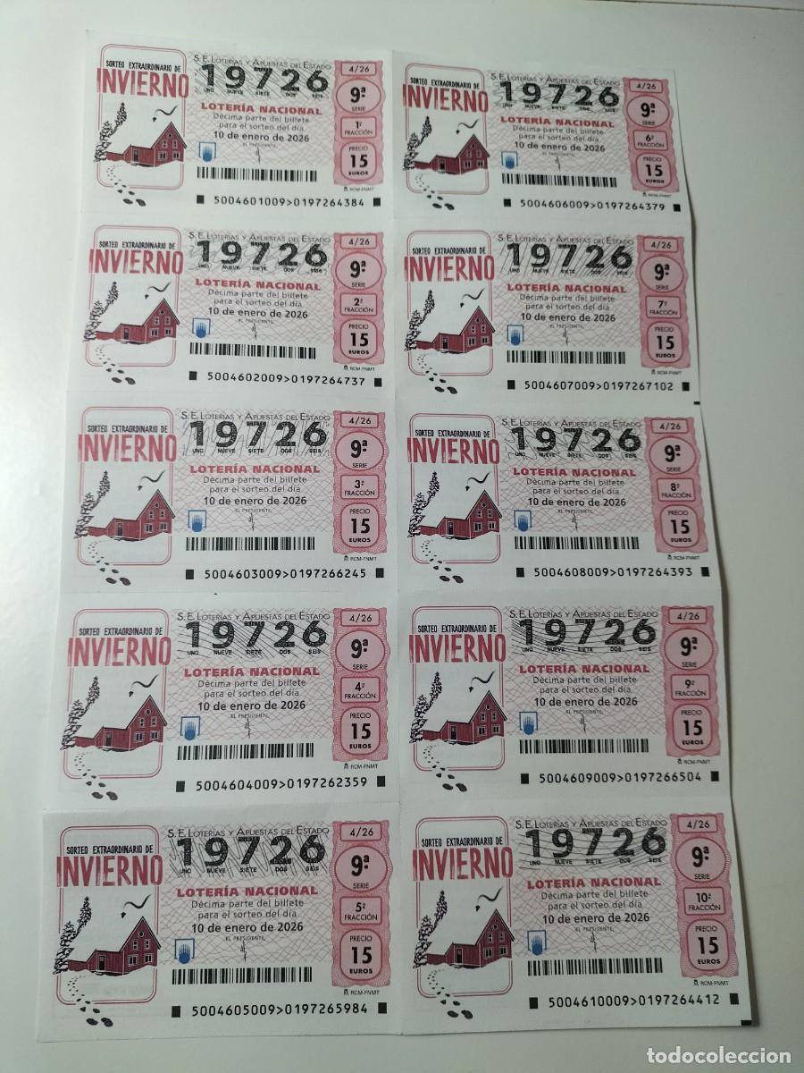 Loterie Nationale: BILLETE 10 DECIMOS LOTERIA NACIONAL SABADO 10 ENERO 2026 4/26 - SORTEO EXTRAORDINARIO INVIERNO