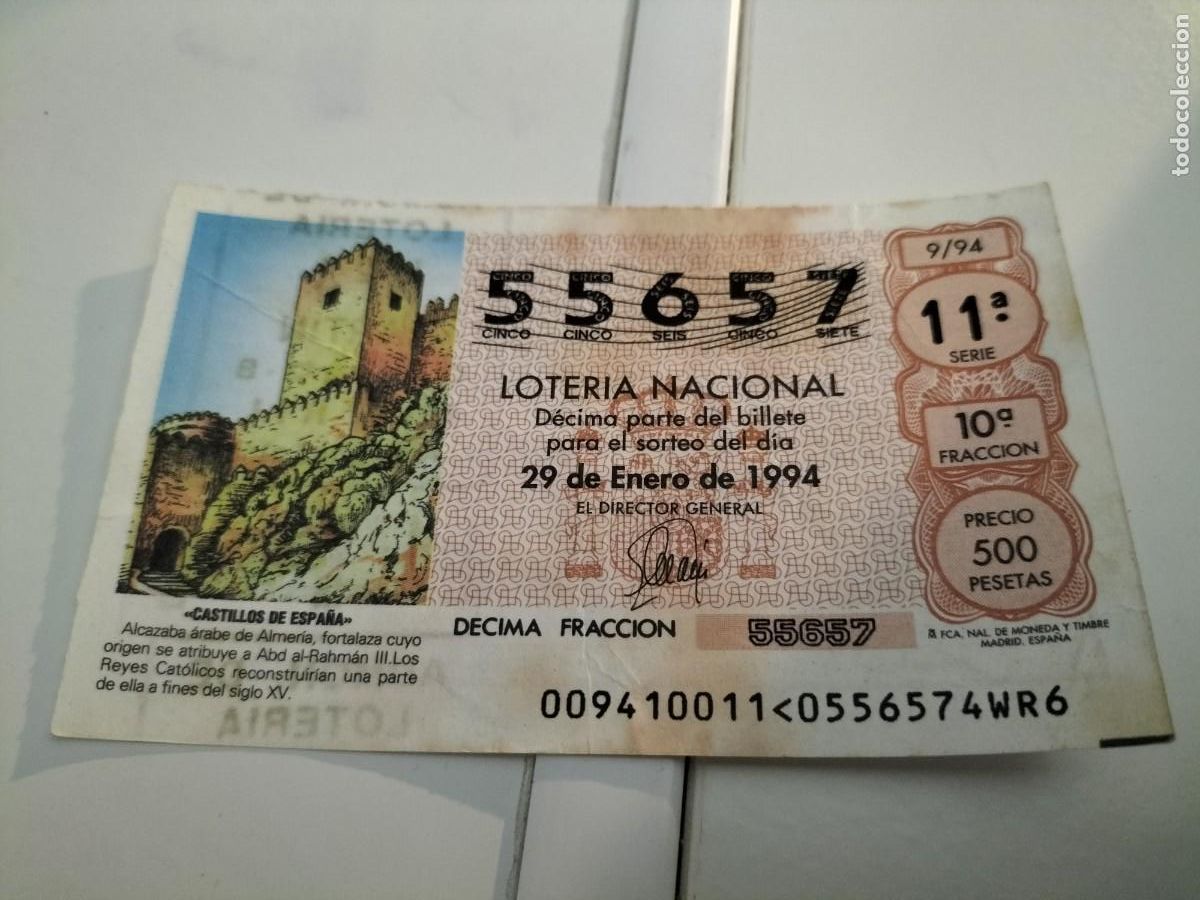 Loterie Nationale: 1 DECIMO LOTERIA DEL SABADO - 29 ENERO 1994 - 9/94 - CASTILLO O ALCAZABA DE ALMERIA