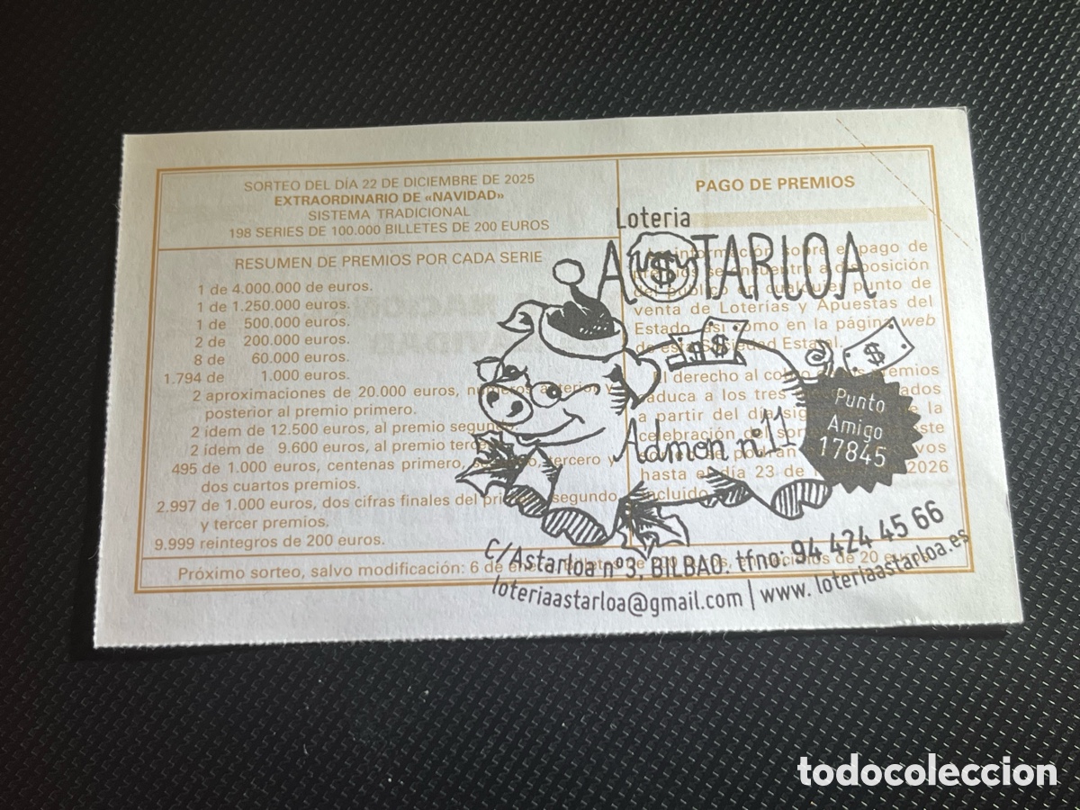 Loter&iacute;a Nacional: D&eacute;cimo Loter&iacute;a de Navidad 2025. Sorteo 102/25. N&ordm; 80696. Sello Loter&iacute;a Astarloa, Bilbao. Admon N&ordm;11