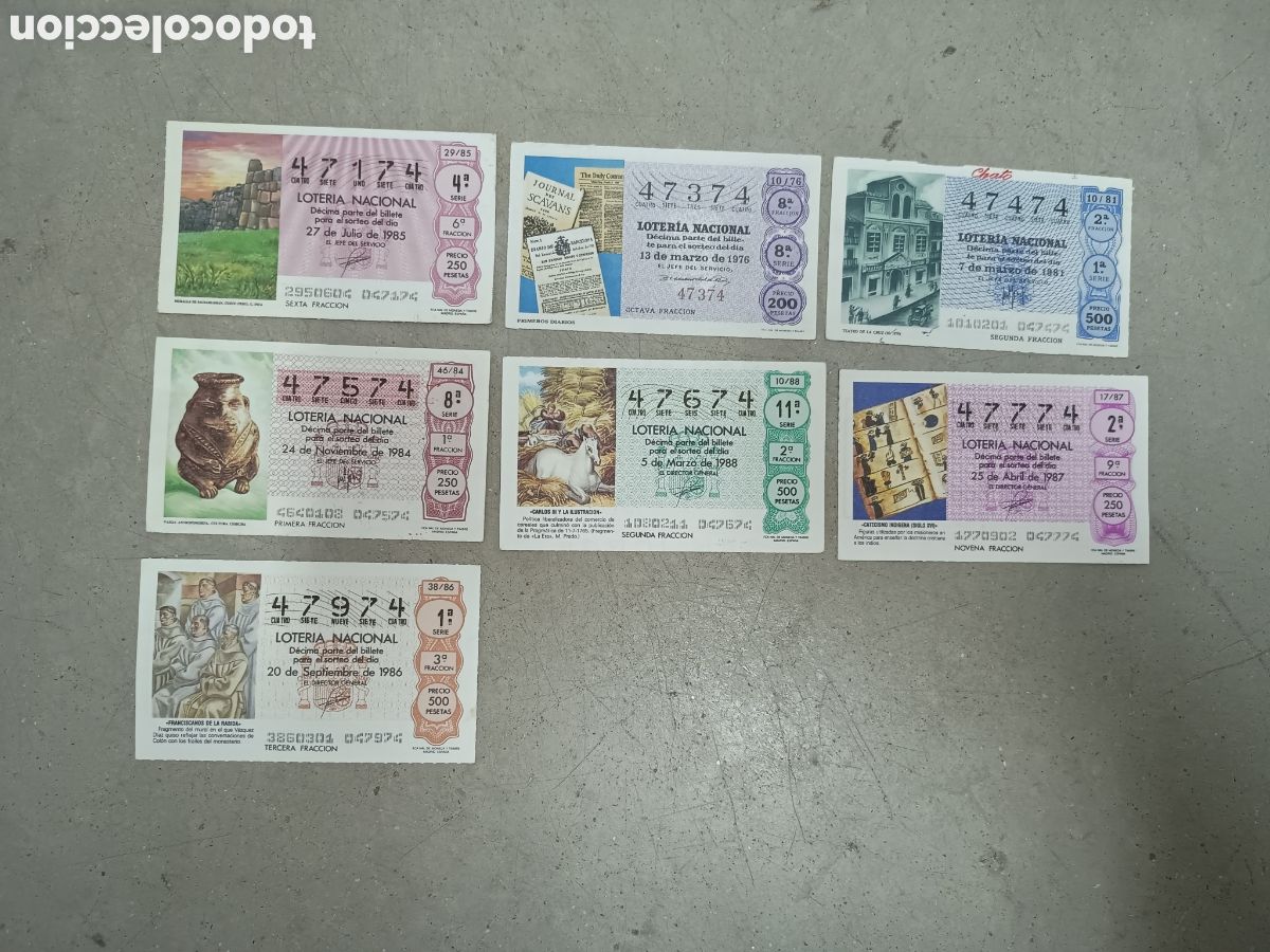 Loterie Nationale: N&Uacute;MEROS CAPIC&Uacute;AS - 47074 A 47974 - PRECIO POR UNIDAD - ME QUEDAN LOS DE LA FOTOGRAF&Iacute;A