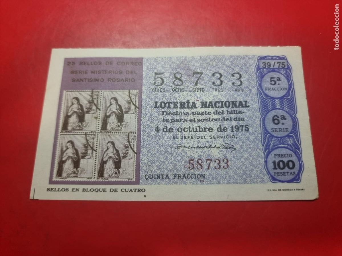 Loter&iacute;a Nacional: DECIMO LOTERIA NACIONAL 39/75