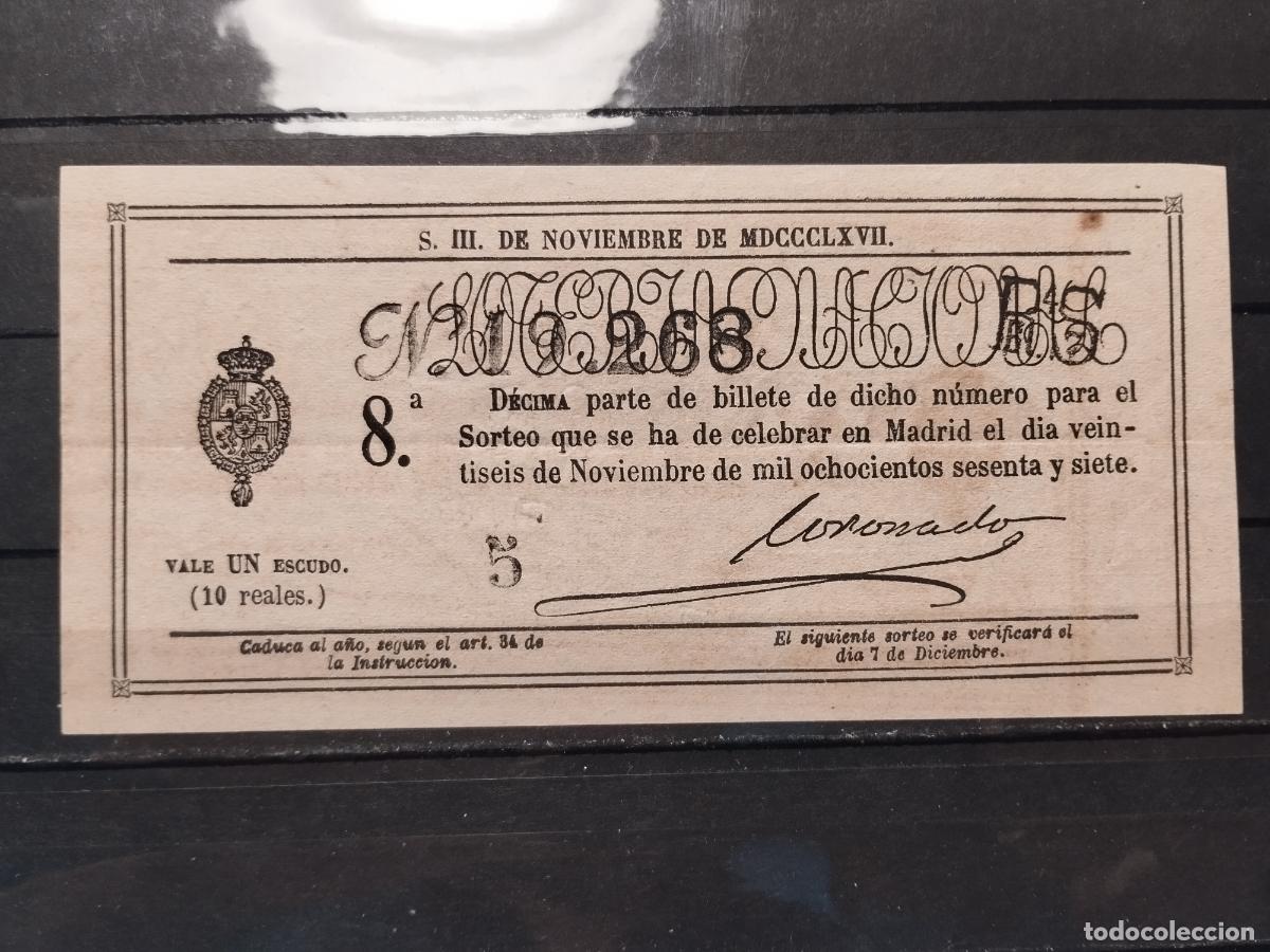 Lotaria Nacional: TKZ -- DECIMO DE LOTERIA DE 1877. MADRID. INFIMA DOBLEZ Y MANCHITA OXIDO. MUY BUENA CALIDAD