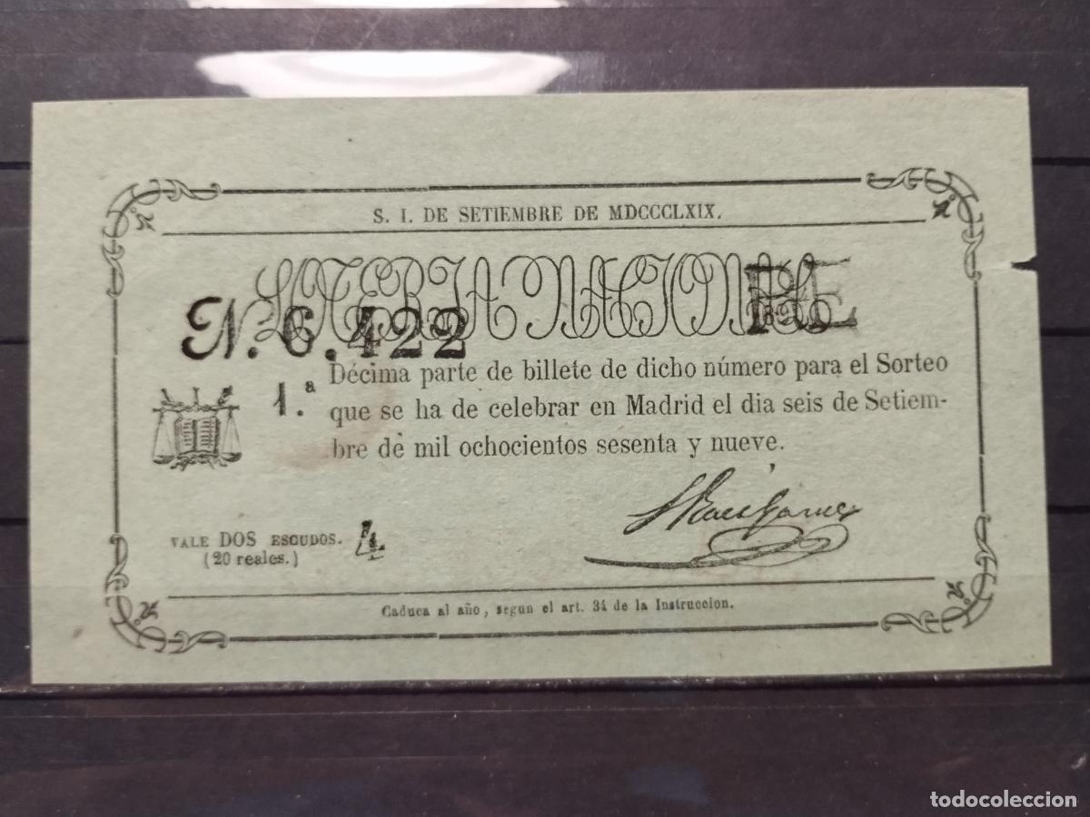 National Spanish Lottery: TKZ -- DECIMO DE LOTERIA DE 1869. MADRID. PEQUE&Ntilde;A FALTA DE PAPEL MARGEN DERECHO. MUY BUENA CALIDAD